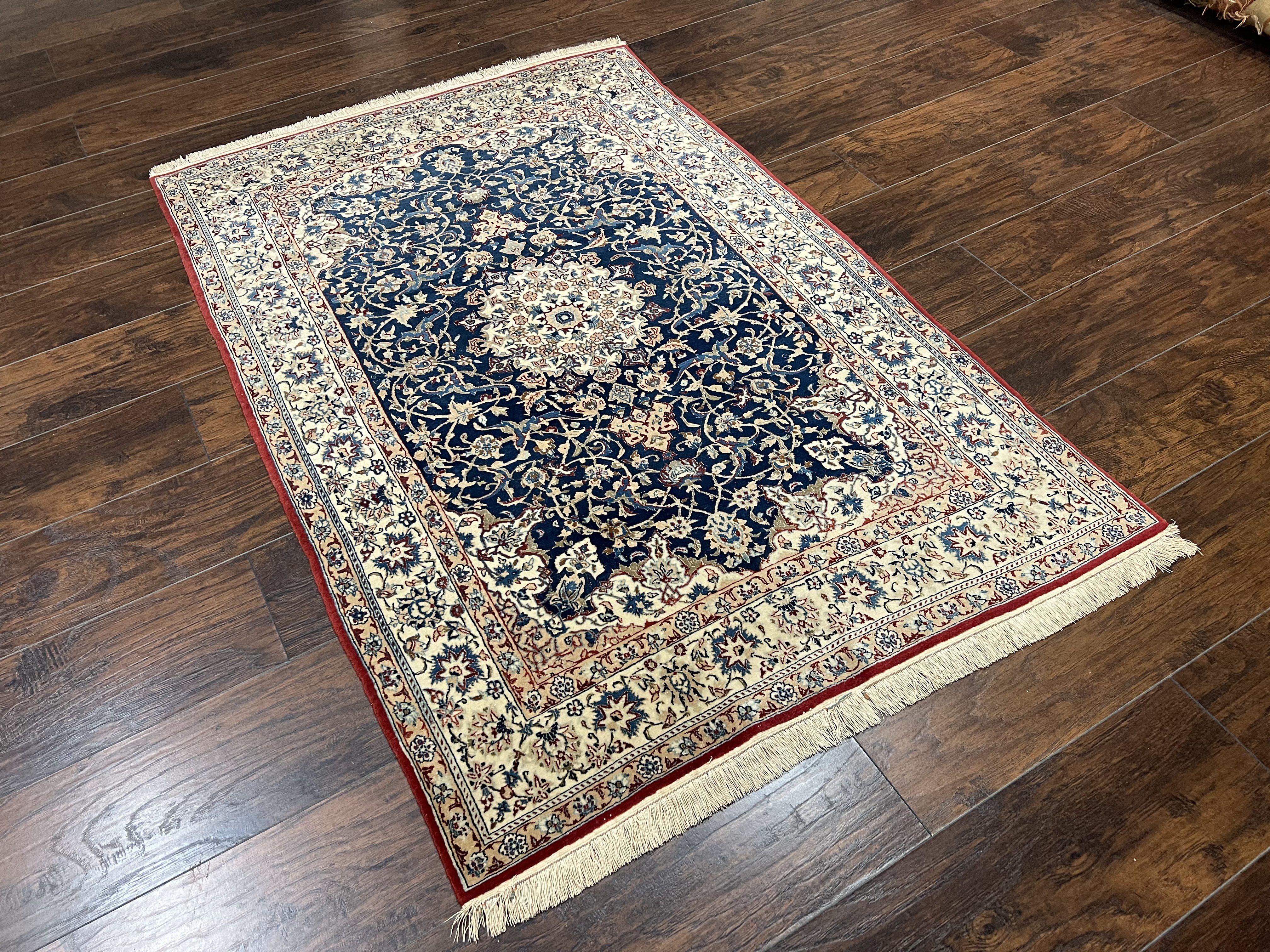 Super Fine Persian Nain Rug 3.6 x 5.4, Navy Blue and Ivory, 700 KPSI - Image 2