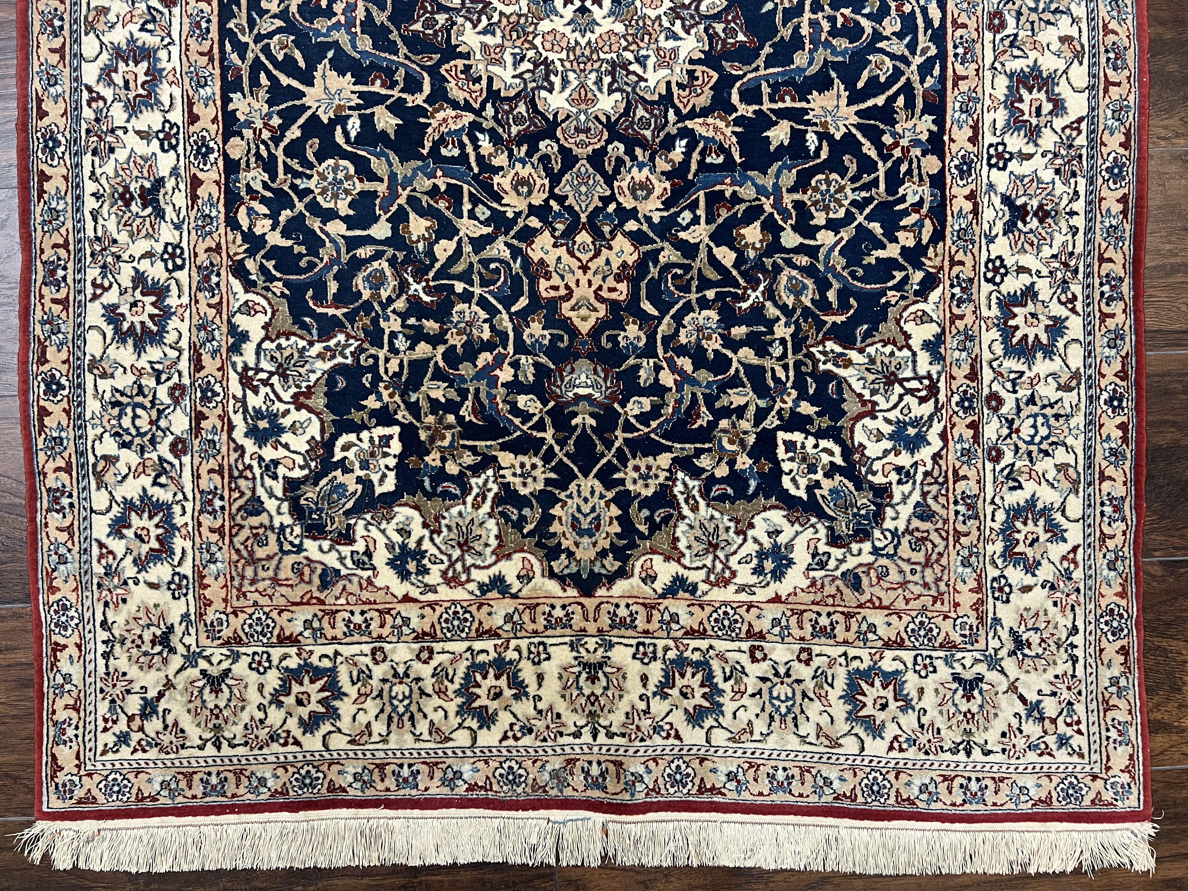 Super Fine Persian Nain Rug 3.6 x 5.4, Navy Blue and Ivory, 700 KPSI - Image 5