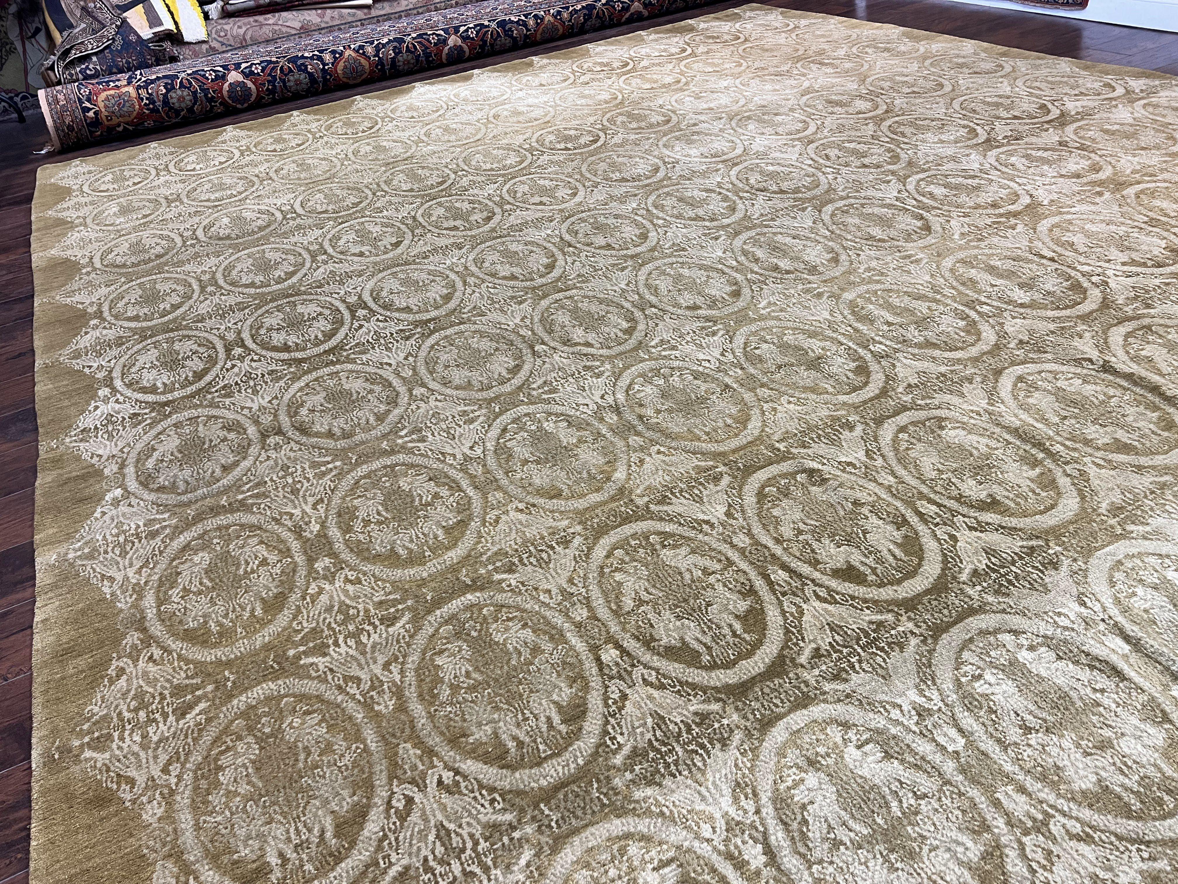 Tibetan Rug 12x15, Wool Hand Knotted Carpet, Odegard Rug, Birds, Olive Green, 12 x 15 Oversized Handmade Contemporary Area Rug, Extra Large - Image 12