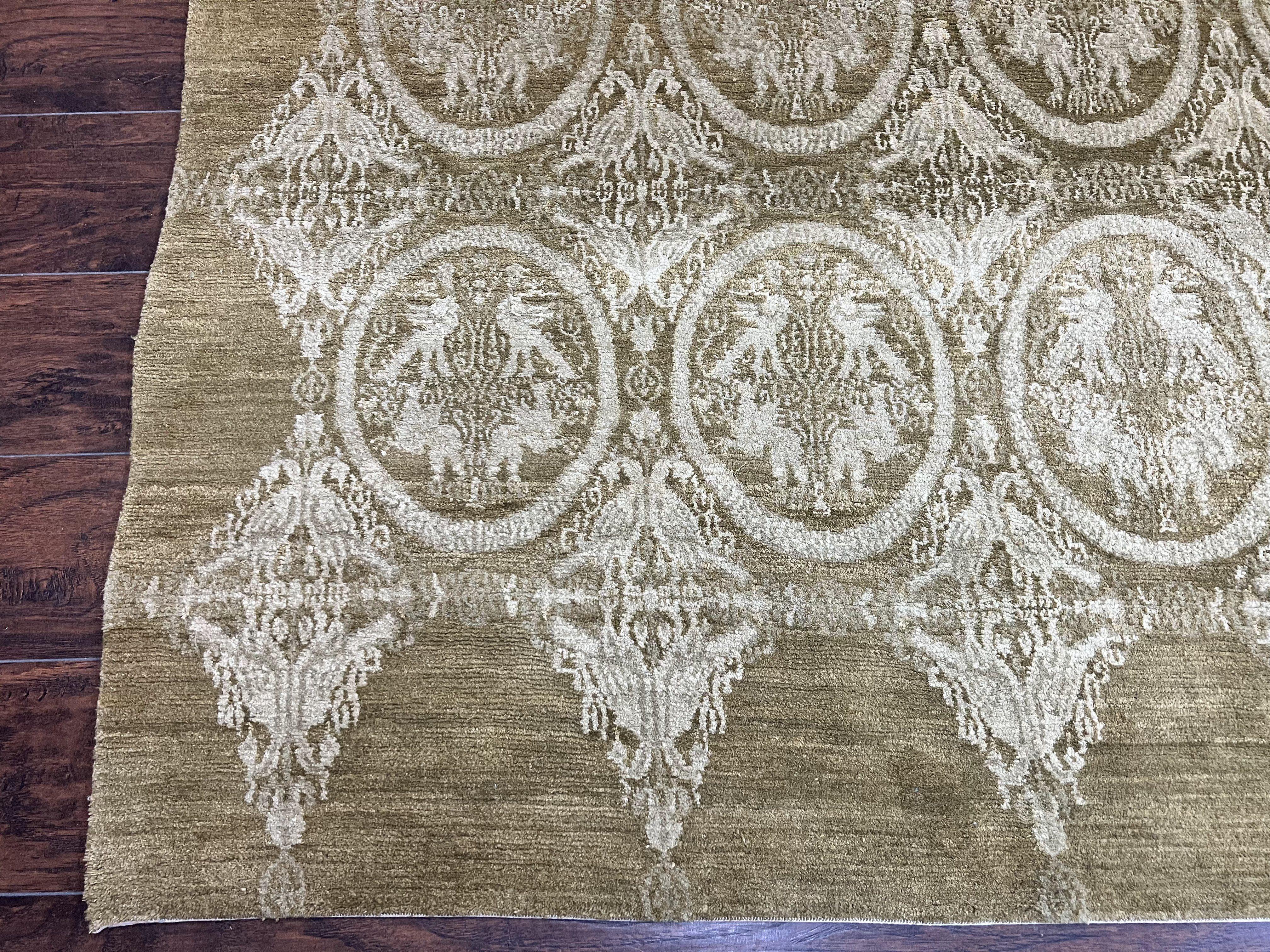 Tibetan Rug 12x15, Wool Hand Knotted Carpet, Odegard Rug, Birds, Olive Green, 12 x 15 Oversized Handmade Contemporary Area Rug, Extra Large - Image 8