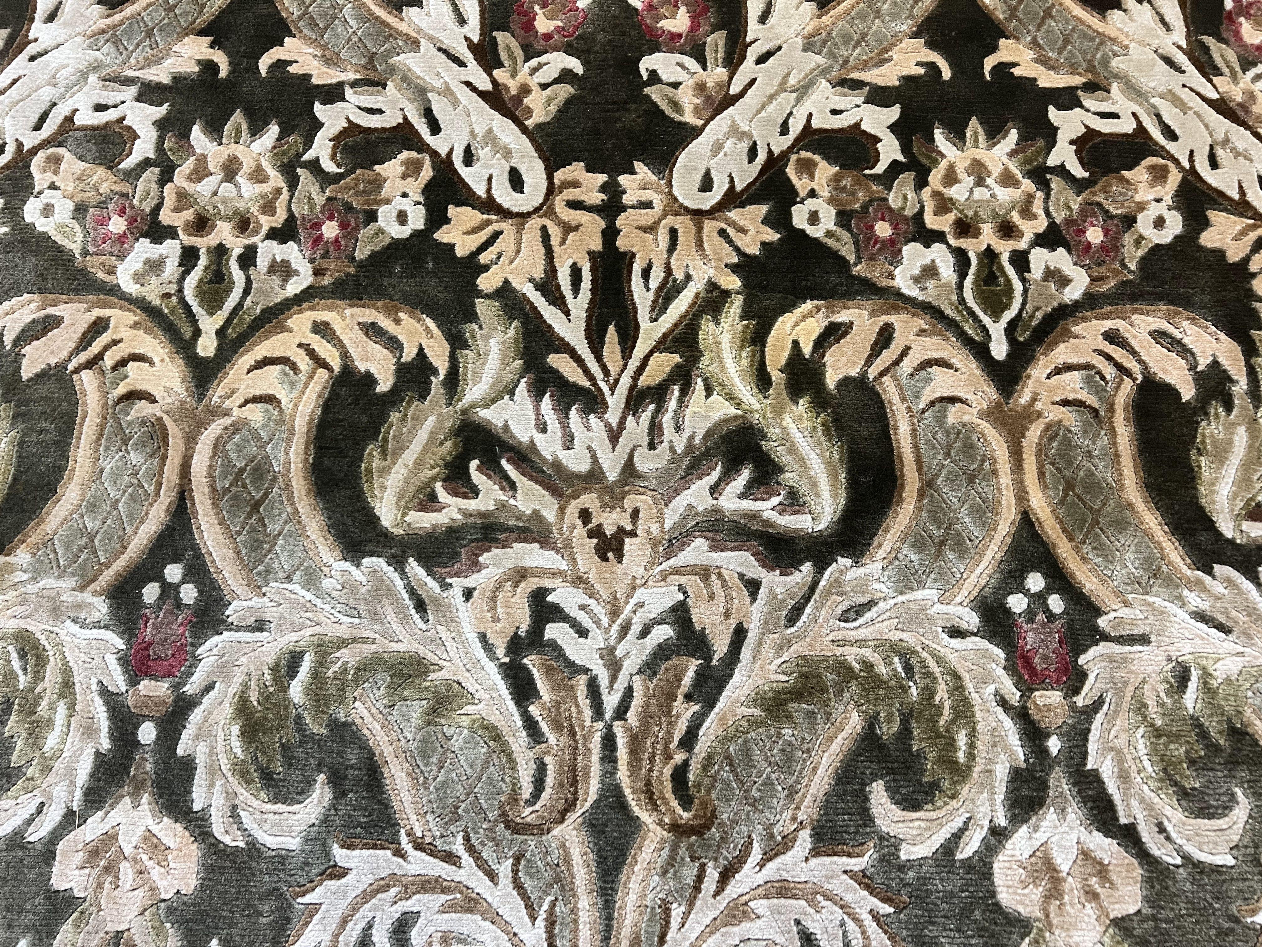 Tibetan Rug 8x10, European Design, Floral, Green, Handmade, Wool, Nepali Rug - Image 4