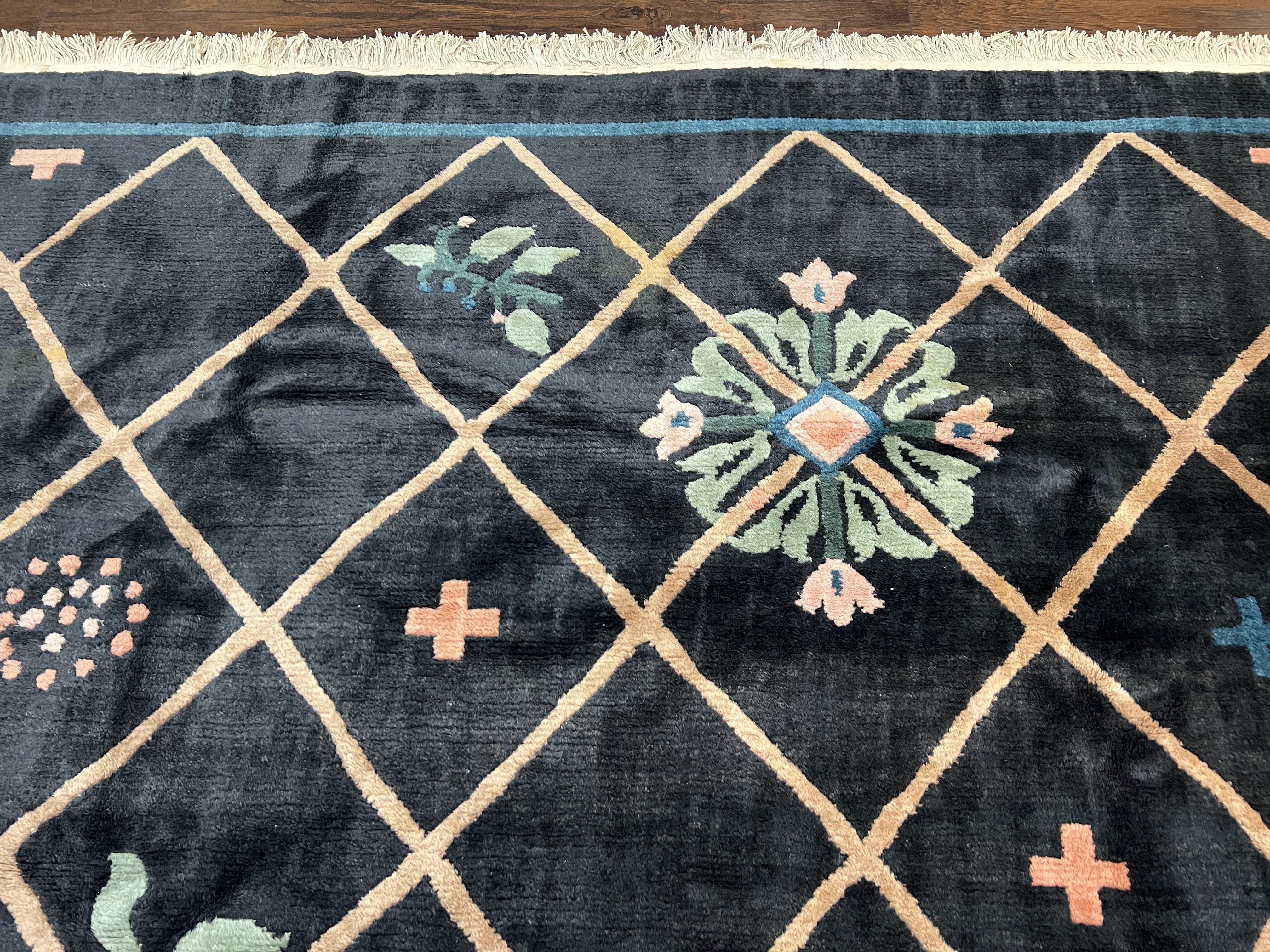 Tibetan Rug 9x12, Hand Knotted Tibet Nepali Contemporary Carpet 9 x 12 ft, Black and Tan, Handmade Area Rug Room Sized, Nepalese Rug - Image 3