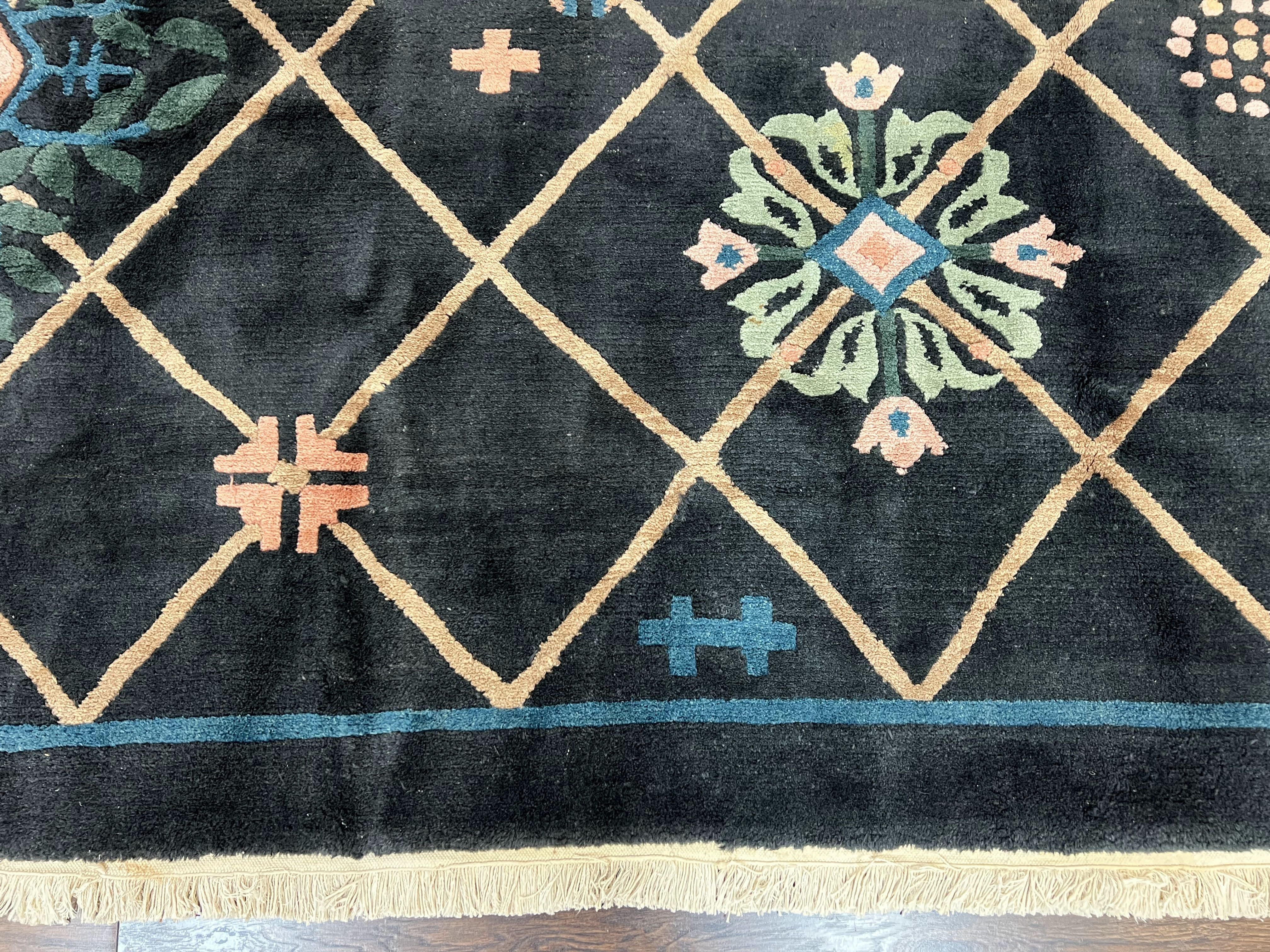 Tibetan Rug 9x12, Hand Knotted Tibet Nepali Contemporary Carpet 9 x 12 ft, Black and Tan, Handmade Area Rug Room Sized, Nepalese Rug - Image 6