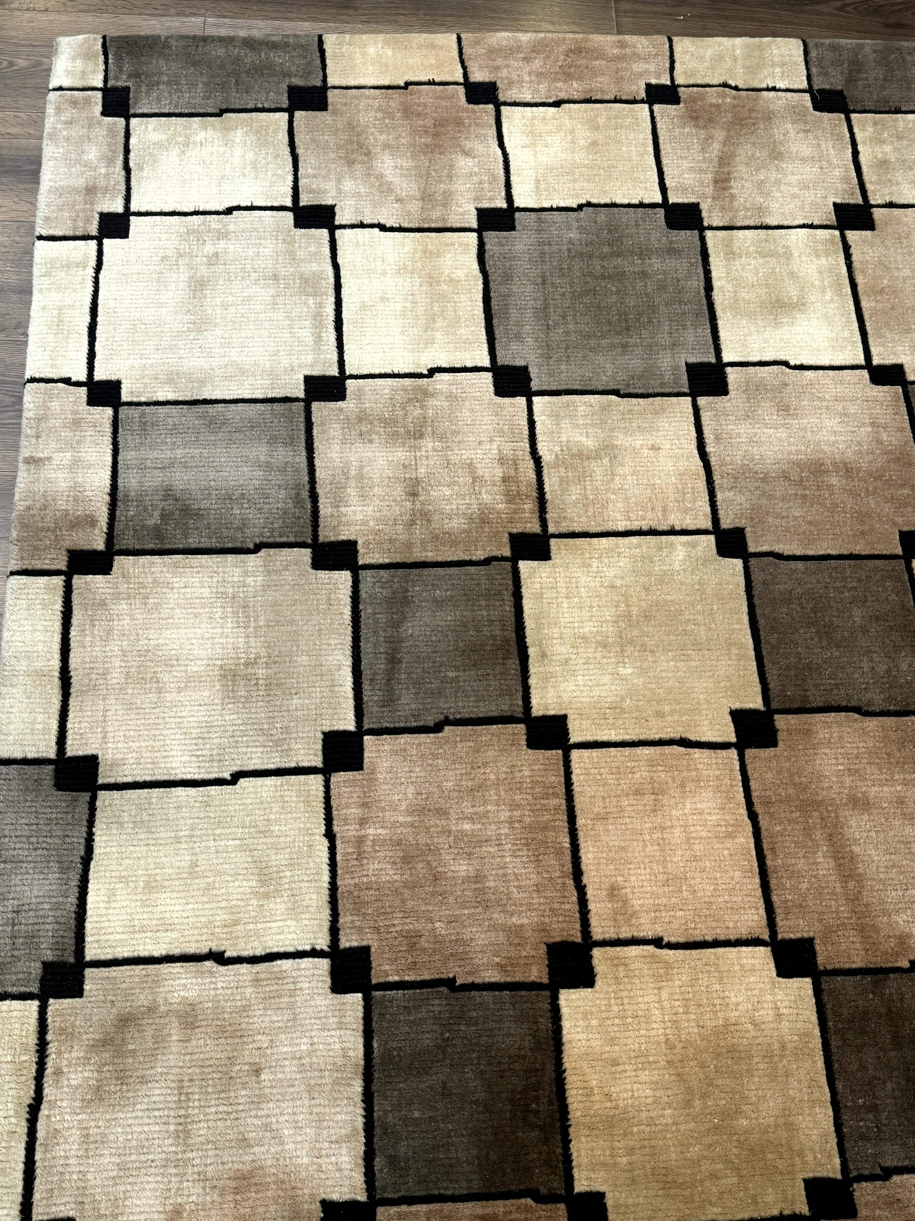Tibetan Wool Rug 5x8, Contemporary Modern Carpet, Abstract Design, Soft Thick Pile, Pair B - Image 6