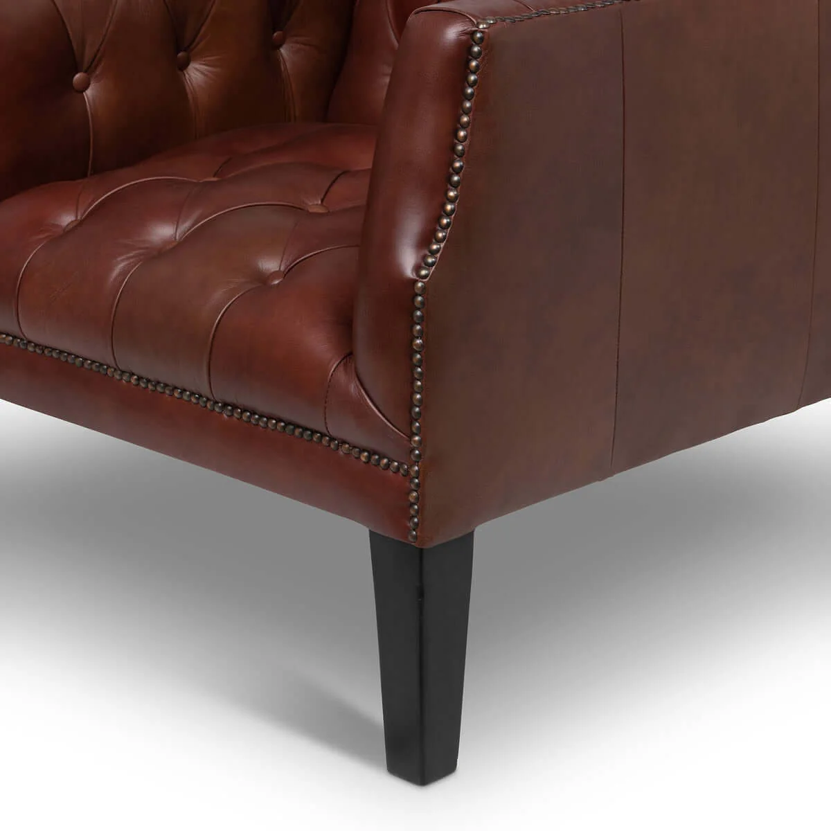 Tufted Leather Club Chair in Cordovan Brown with Nailhead Trim - Image 7