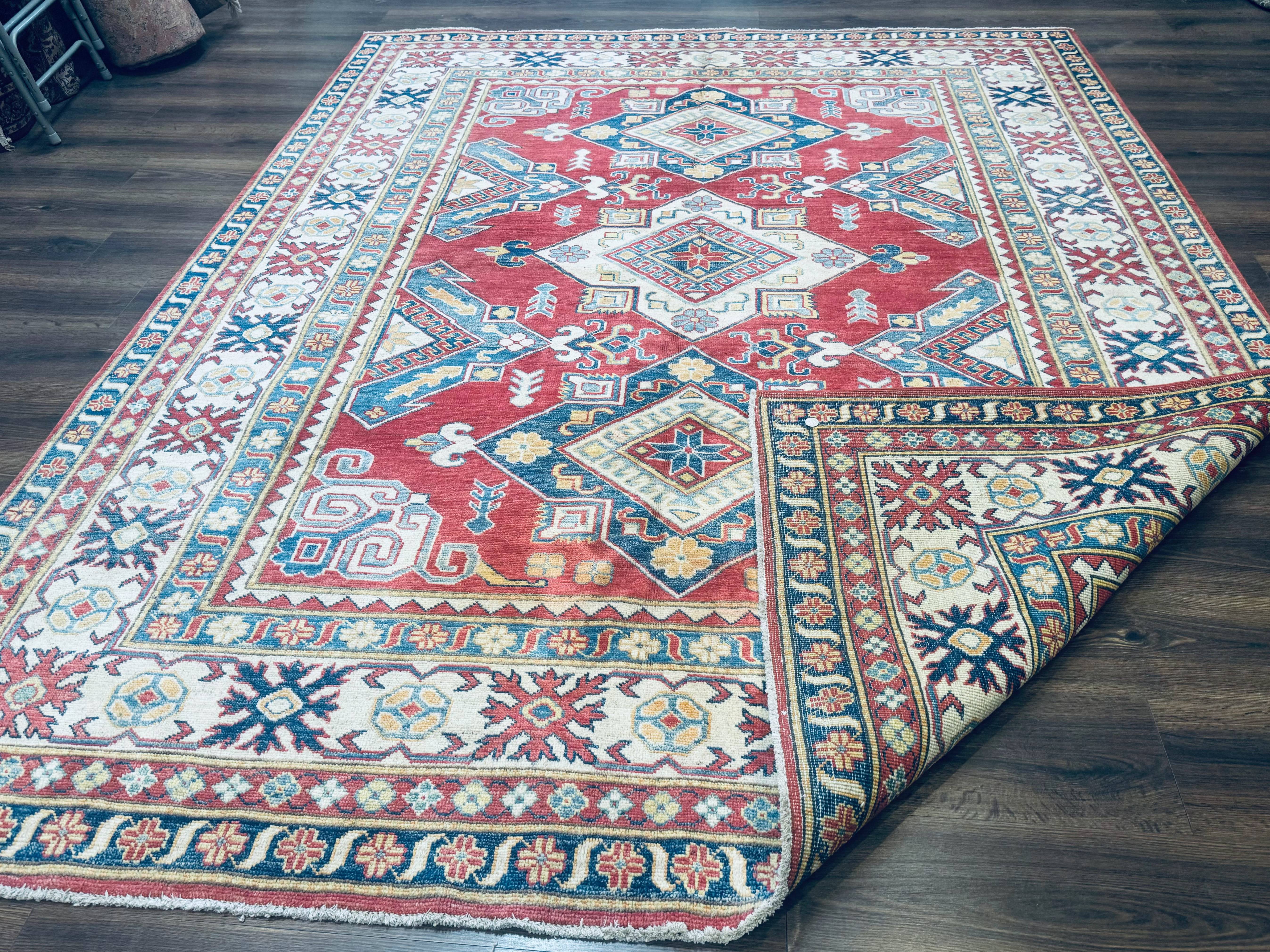 Turkish Kazak Rug 7.6 x 9.5, Geometric Medallions, Caucasian Pattern - Image 11