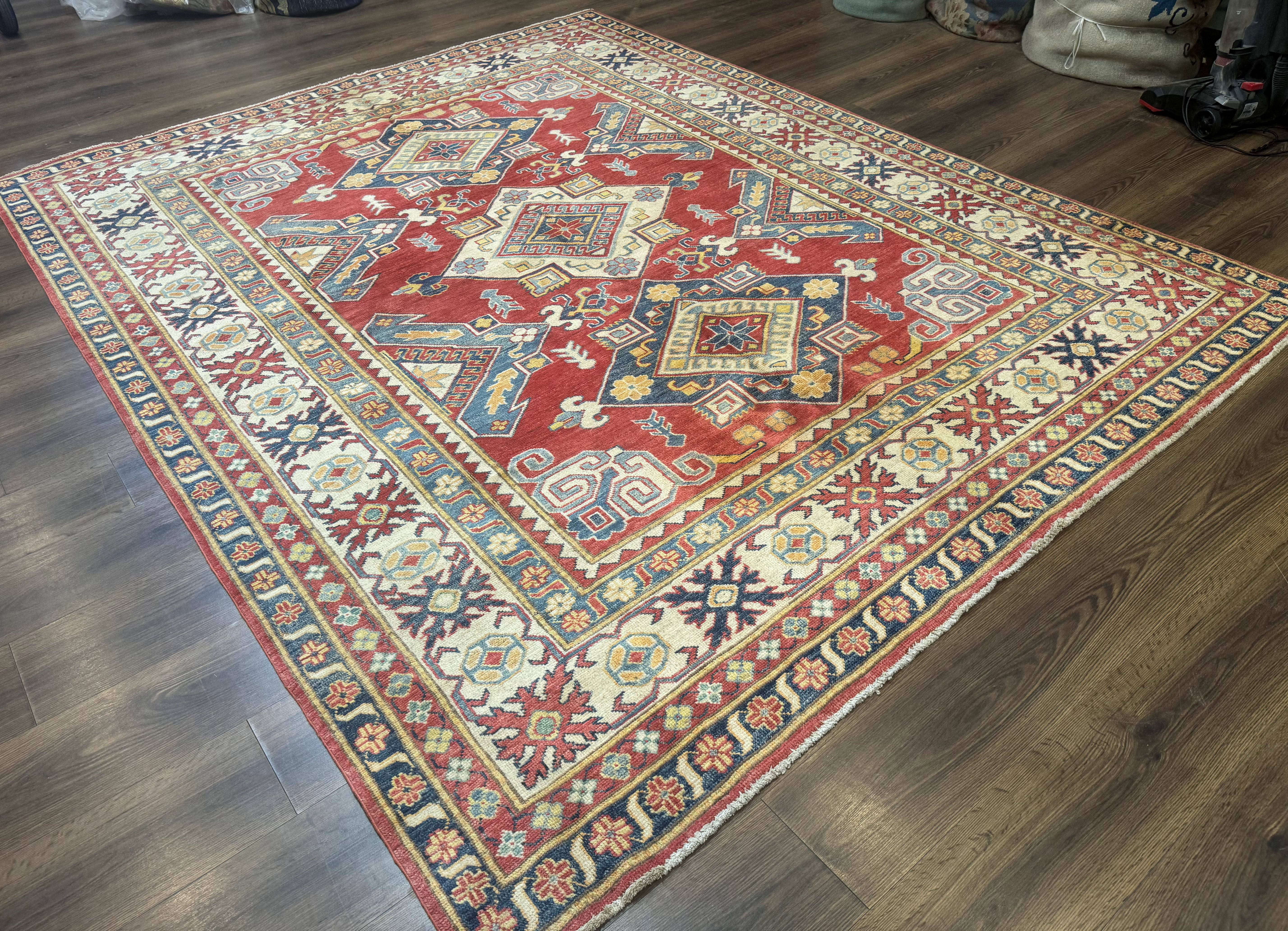 Turkish Kazak Rug 7.6 x 9.5, Geometric Medallions, Caucasian Pattern - Image 12