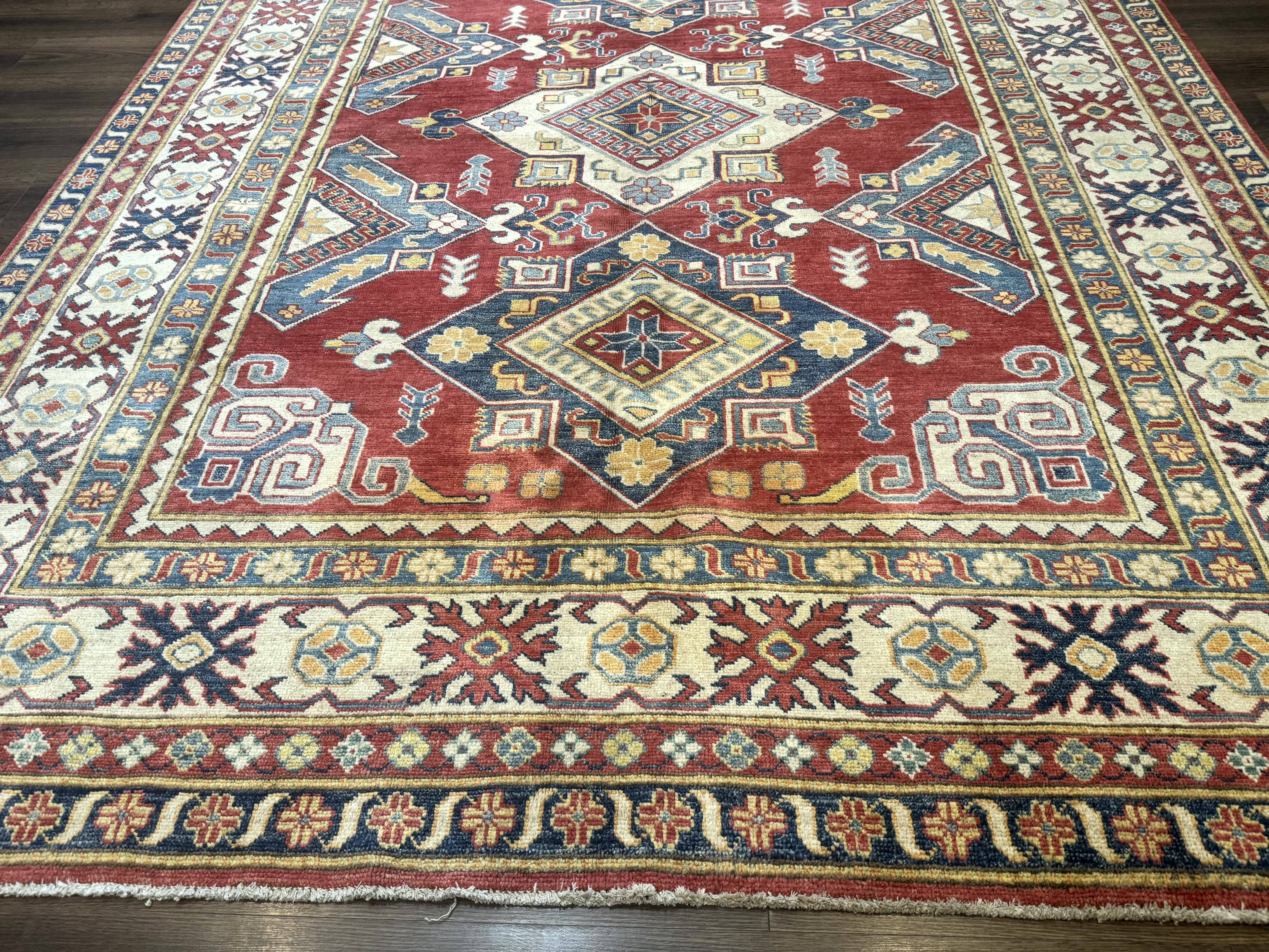 Turkish Kazak Rug 7.6 x 9.5, Geometric Medallions, Caucasian Pattern - Image 5