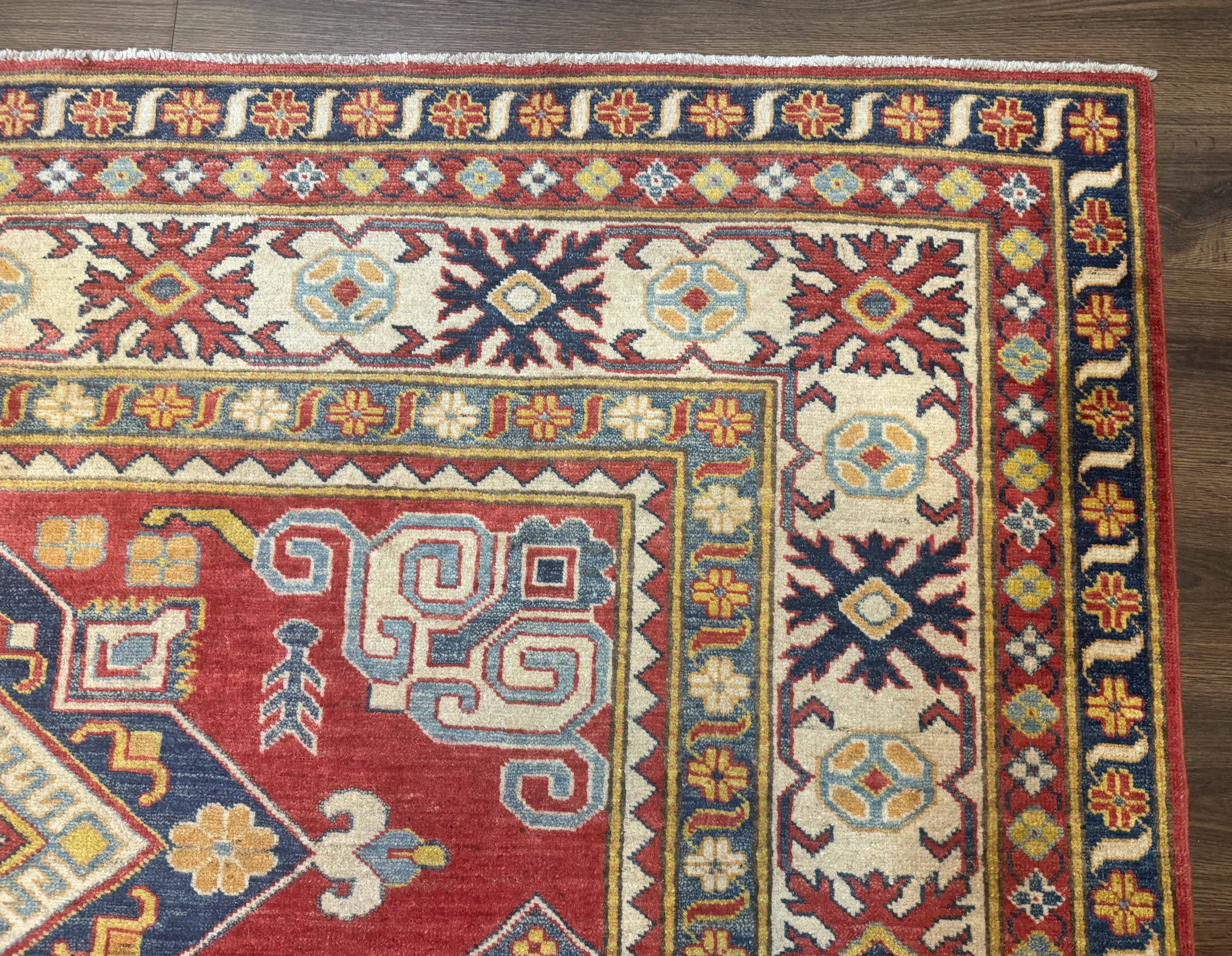 Turkish Kazak Rug 7.6 x 9.5, Geometric Medallions, Caucasian Pattern - Image 7