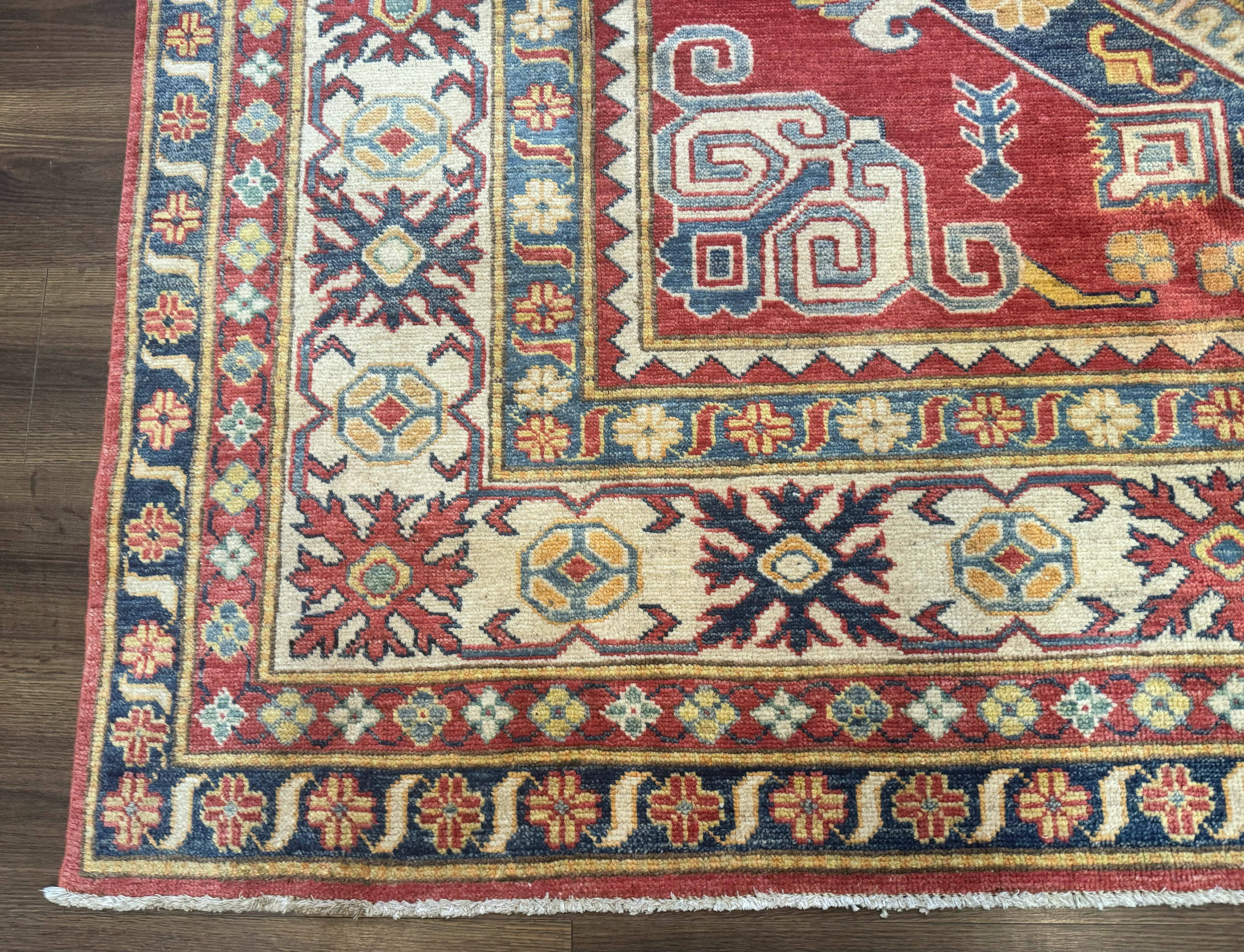 Turkish Kazak Rug 7.6 x 9.5, Geometric Medallions, Caucasian Pattern - Image 8