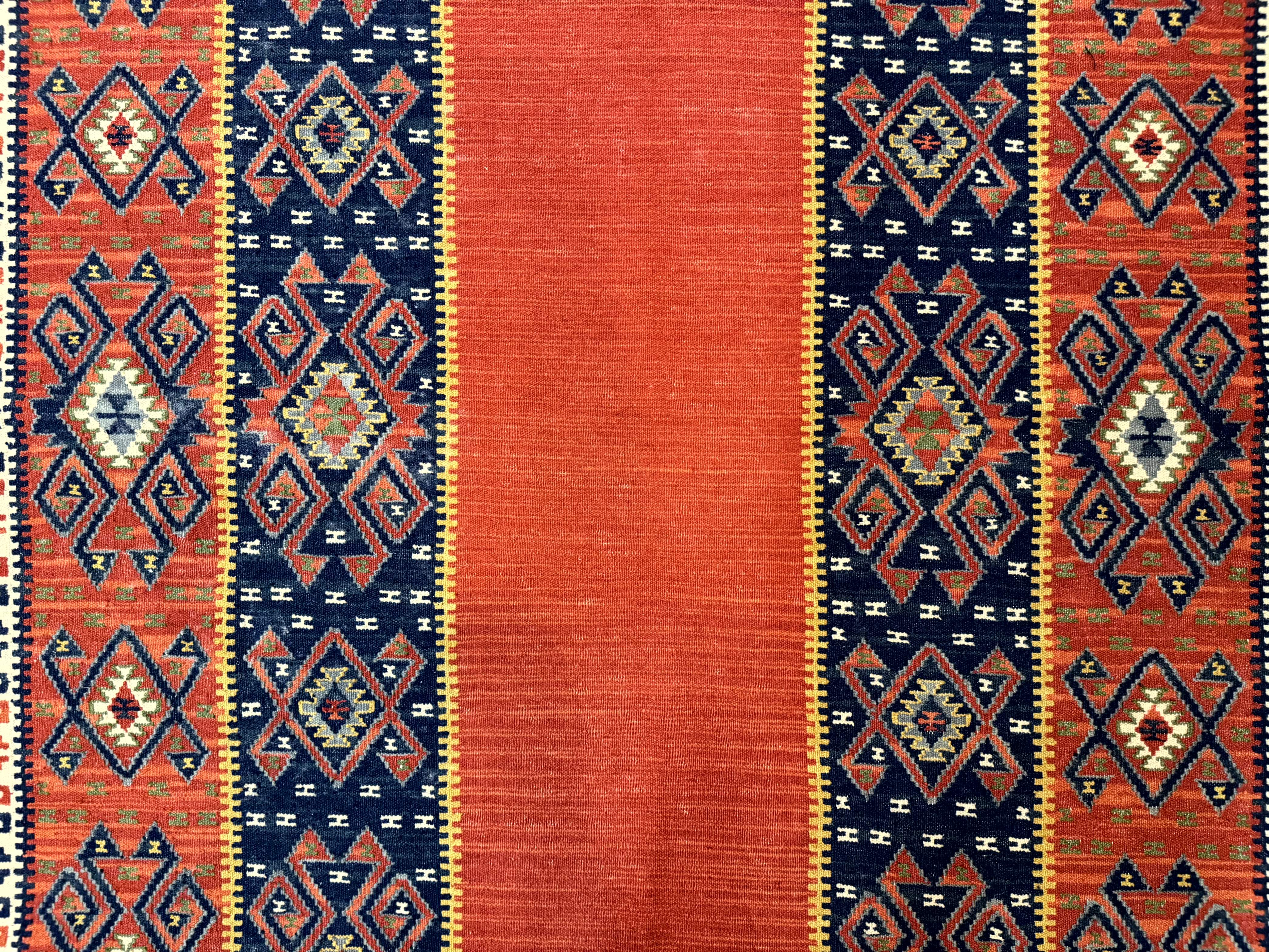 Turkish Kilim Rug 5x8, Flatweave Carpet, Handmade Bohemian Rug, Terracotta and Navy Blue - Image 4