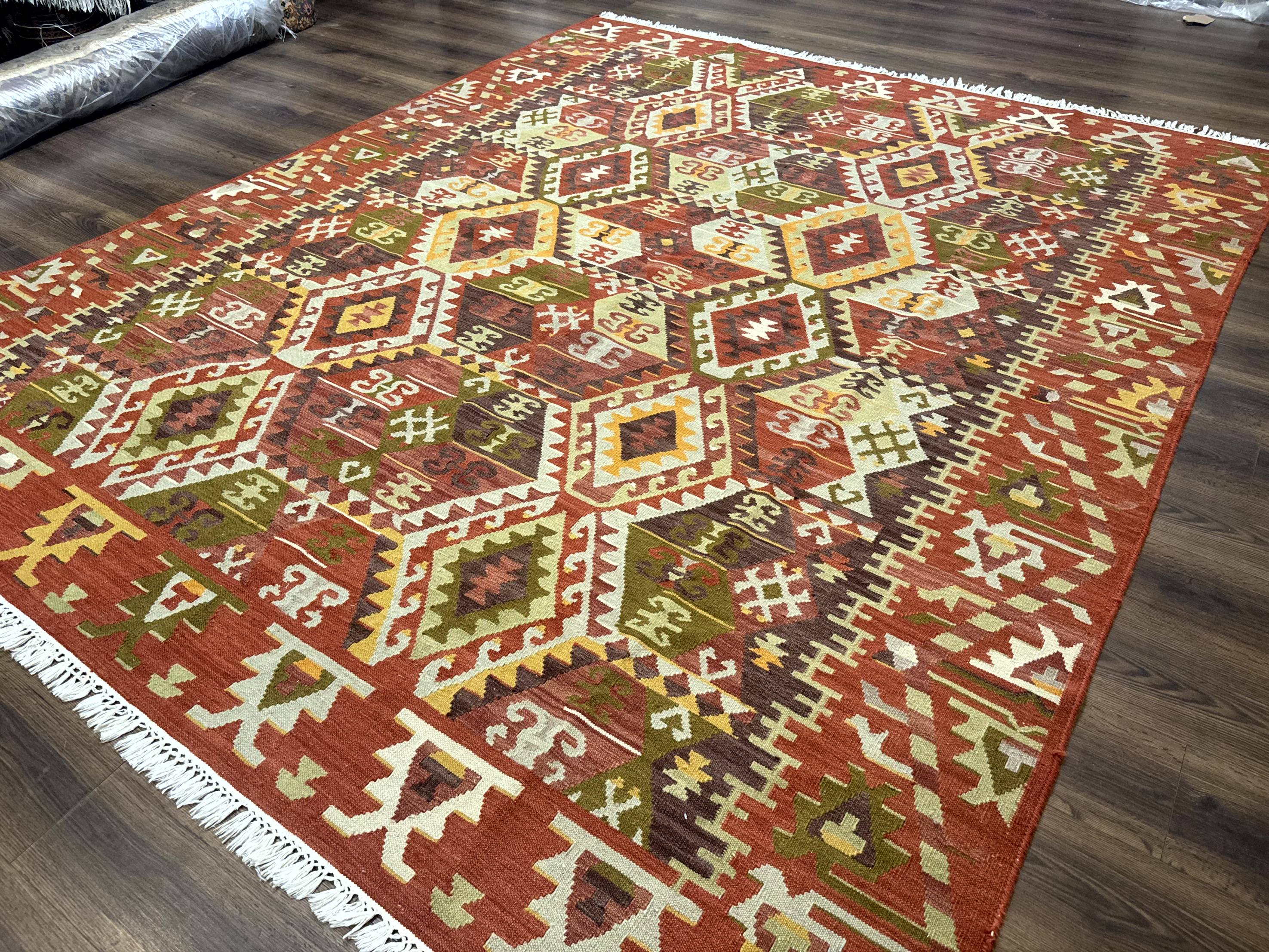 Turkish Kilim Rug 8x10, Geometric Design, Large Kilim Carpet - Image 2