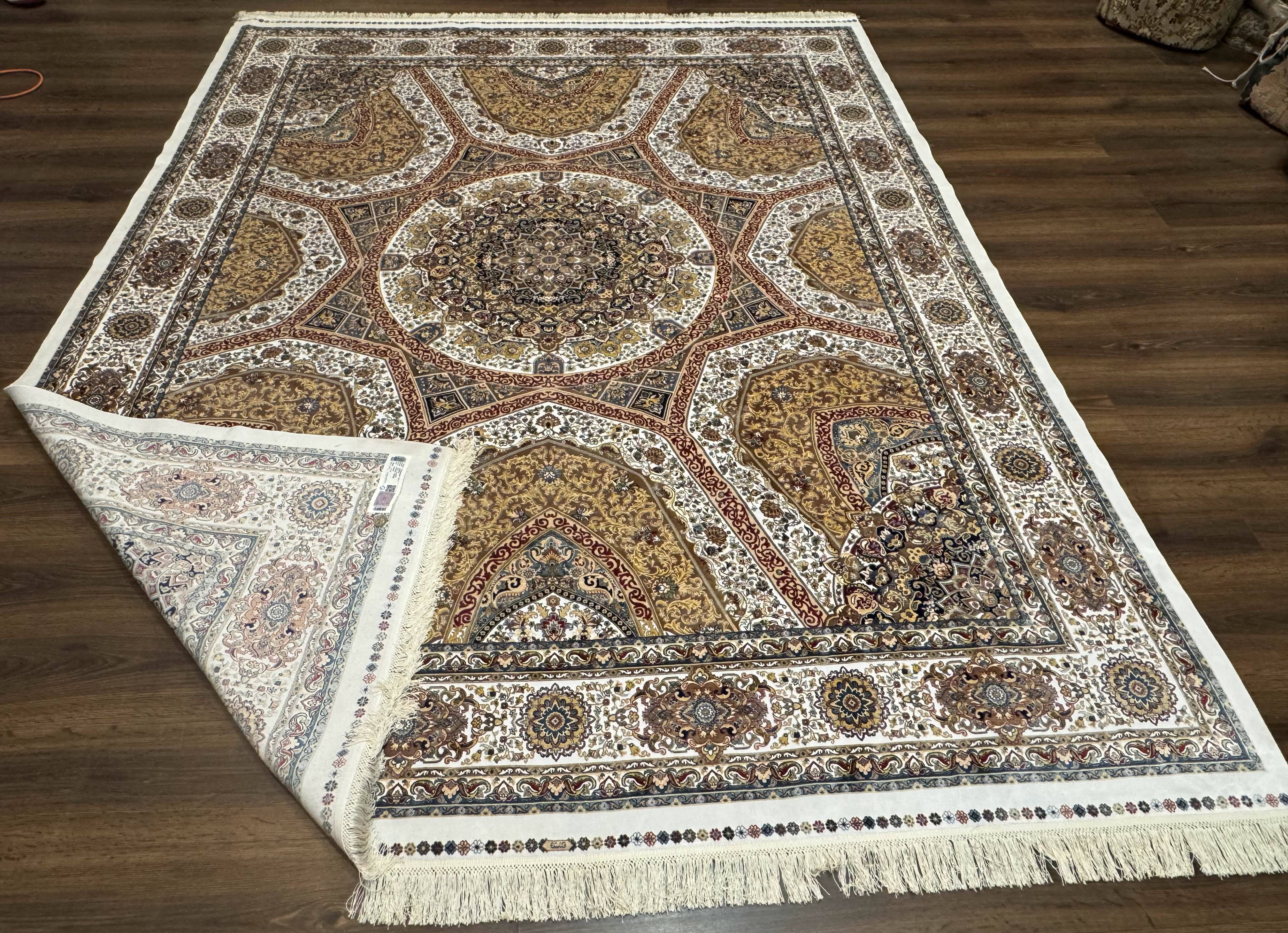 Turkish Silk Rug 8x10, Dome Design, Hereke Carpet, Bamboo Silk, New - Image 10