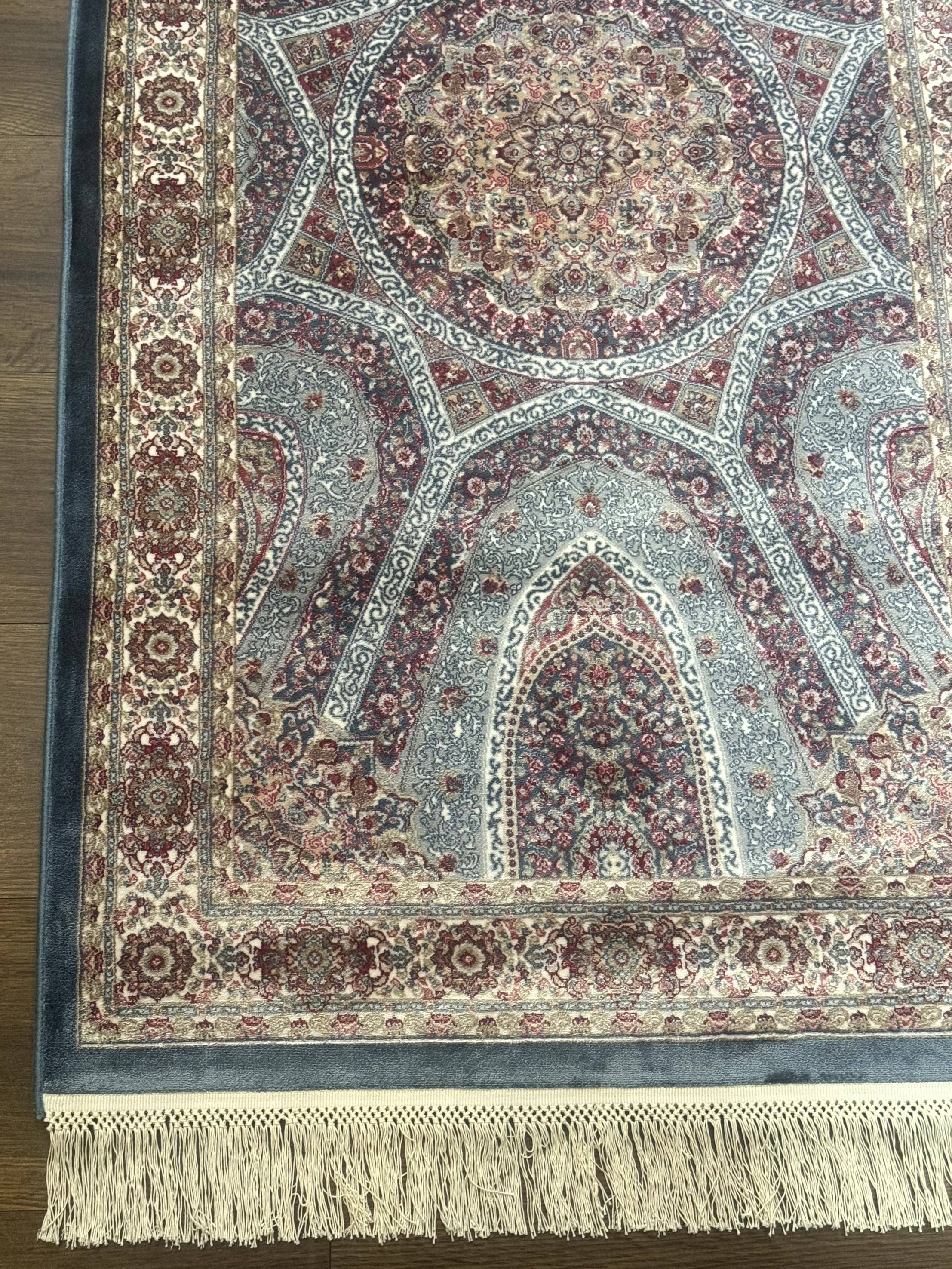 Turkish Silk Runner Rug 2.6 x 10, Light Blue Carpet, Bamboo Silk, New - Image 8