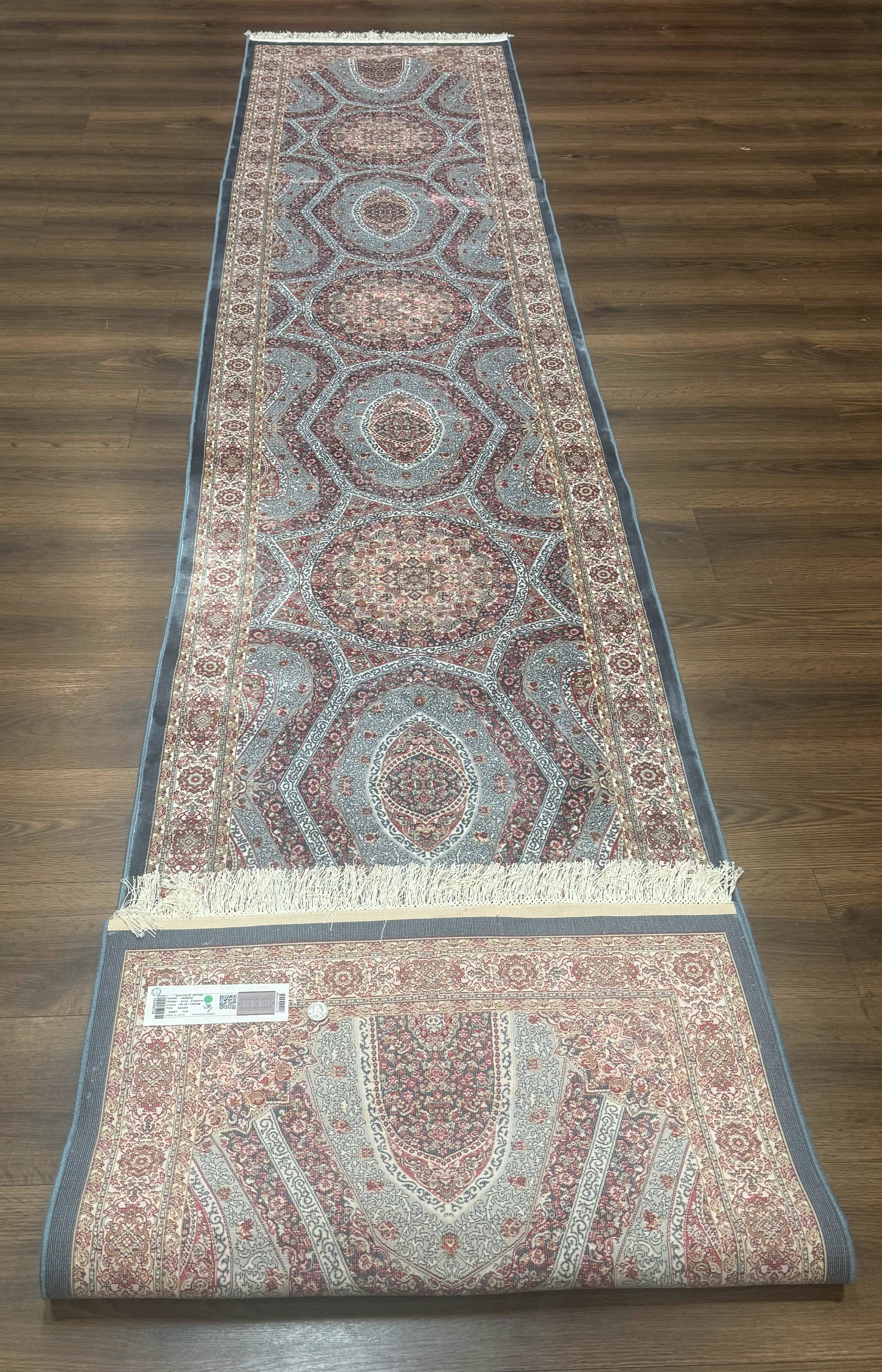 Turkish Silk Runner Rug 2.6 x 13, Blue Runner Rug, Dome Design, Bamboo Silk, New - Image 11