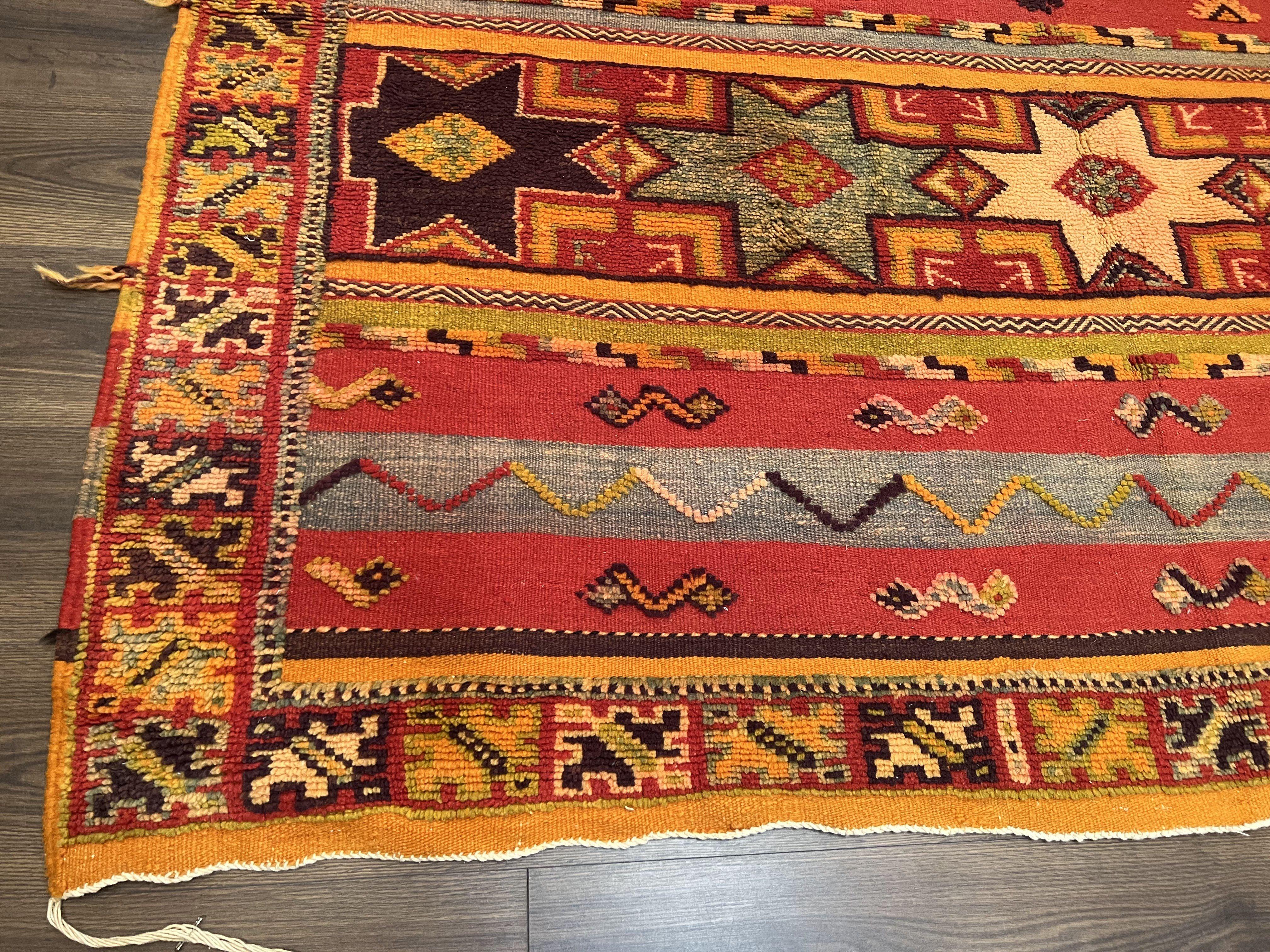 Unique Moroccan Rug 7x10, Room Sized Carpet, Red Orange Gray, Wool Oriental Striped Geometric Tribal Boho Rug, Flatweave with Raised Pile - Image 8