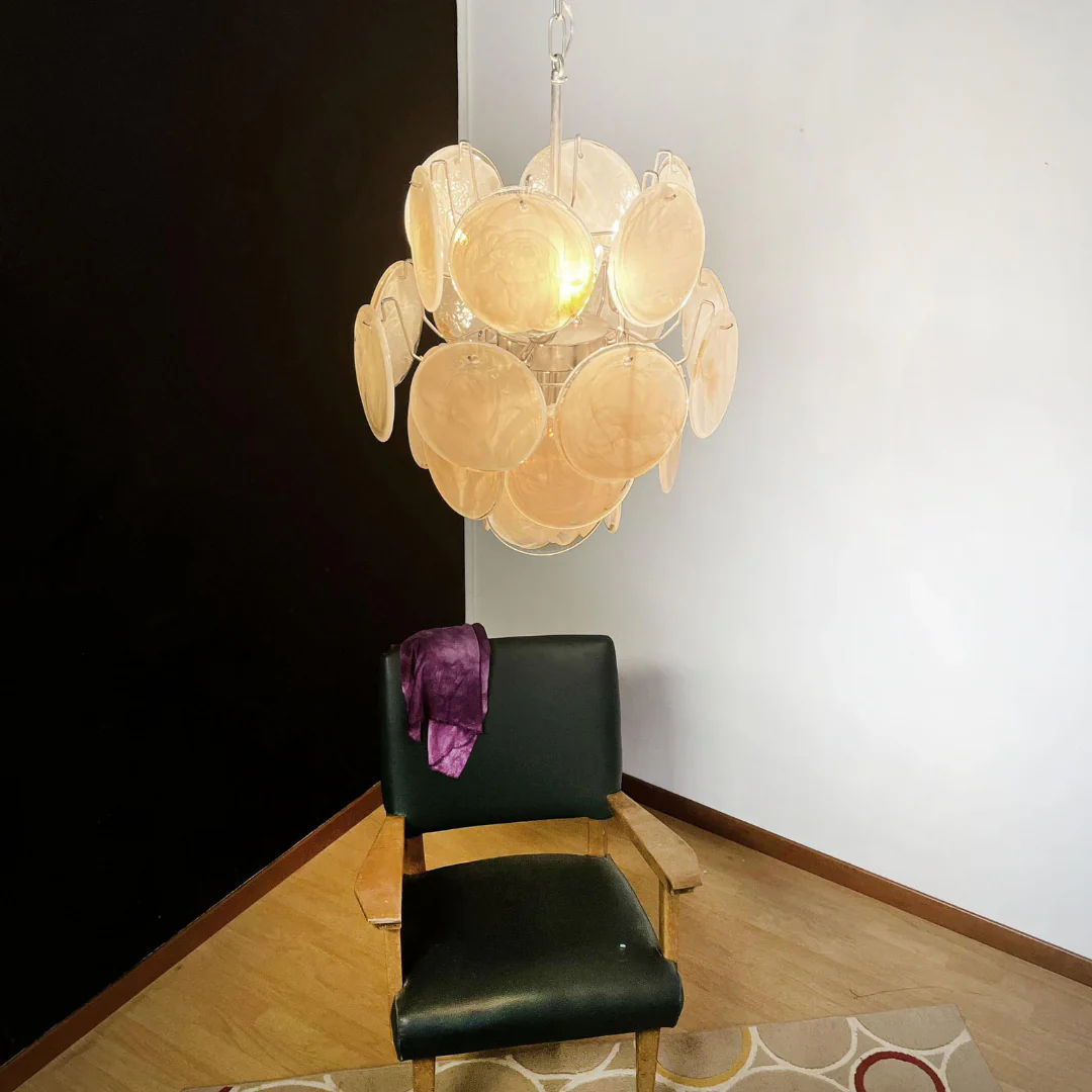 Vintage Murano Gold Glass Disks Chandelier - Image 10