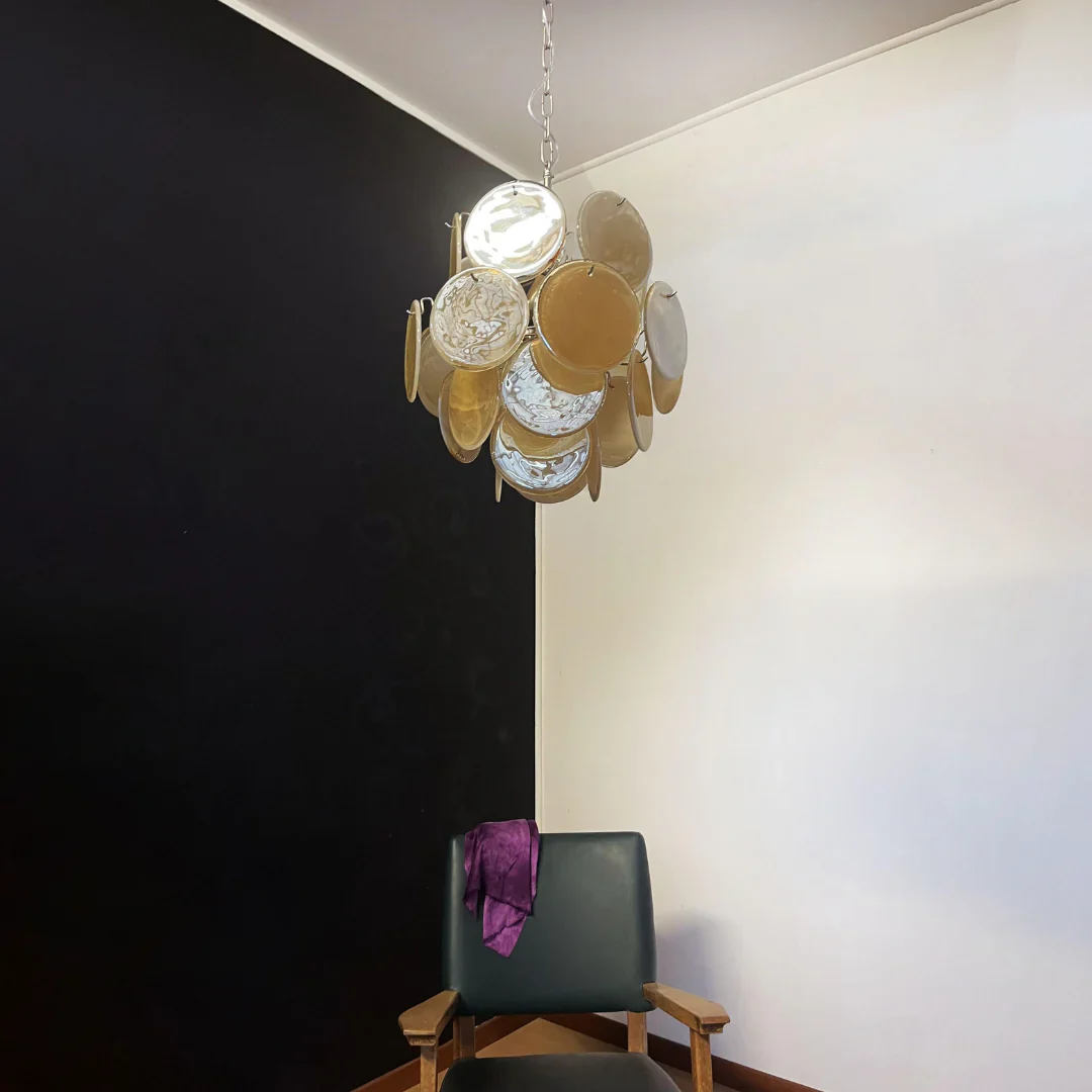 Vintage Murano Gold Glass Disks Chandelier - Image 11