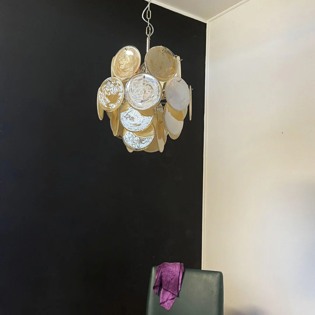 Vintage Murano Gold Glass Disks Chandelier - Image 12