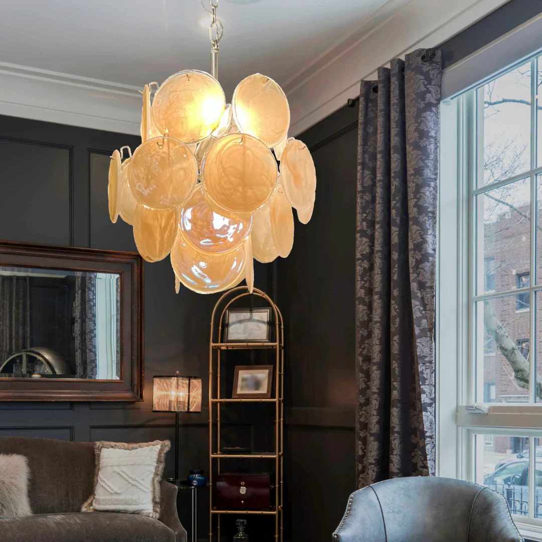 Vintage Murano Gold Glass Disks Chandelier - Image 13