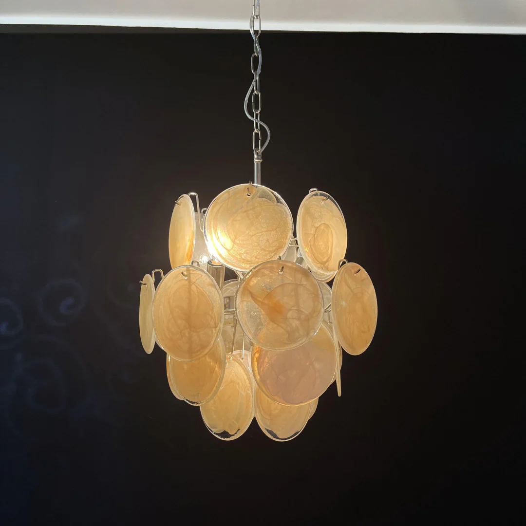Vintage Murano Gold Glass Disks Chandelier - Image 14