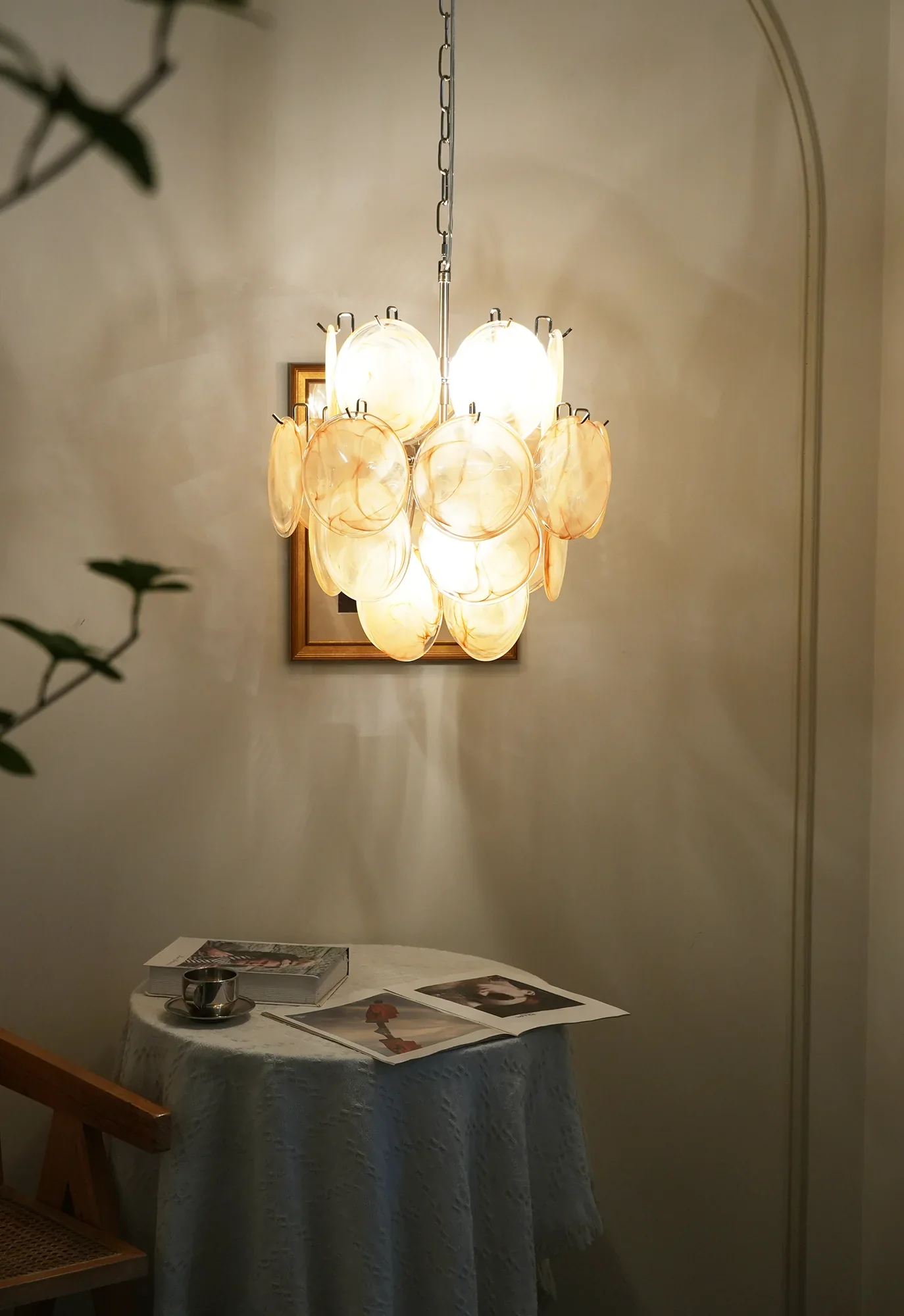 Vintage Murano Gold Glass Disks Chandelier - Image 17