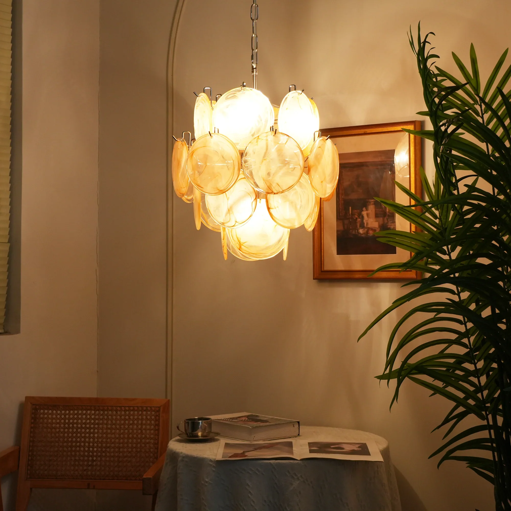 Vintage Murano Gold Glass Disks Chandelier - Image 2