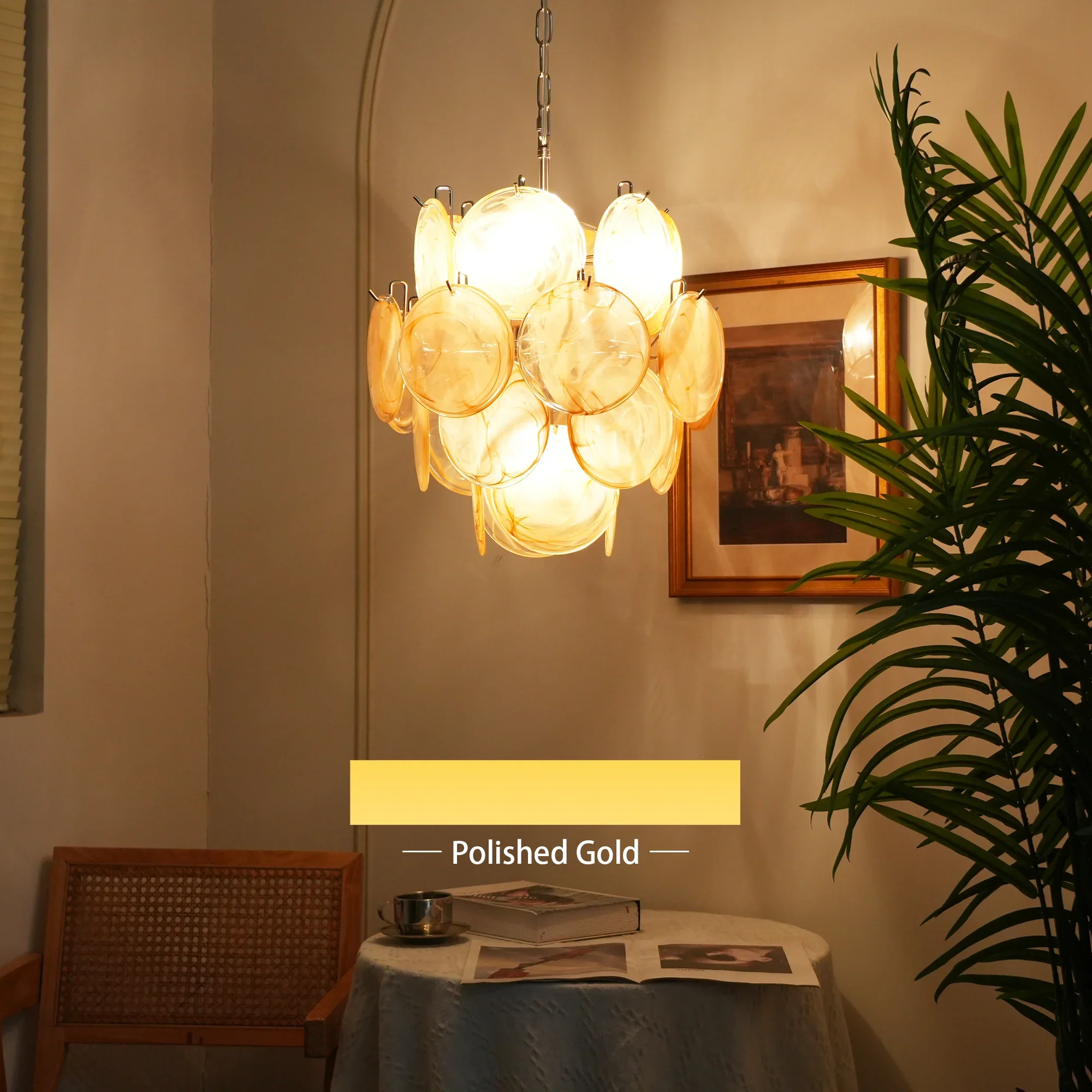 Vintage Murano Gold Glass Disks Chandelier - Image 25