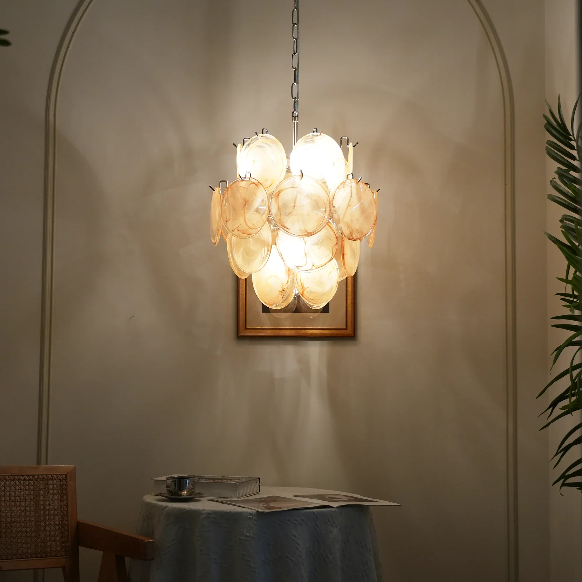 Vintage Murano Gold Glass Disks Chandelier - Image 3