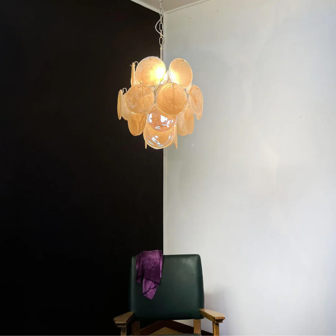 Vintage Murano Gold Glass Disks Chandelier - Image 4