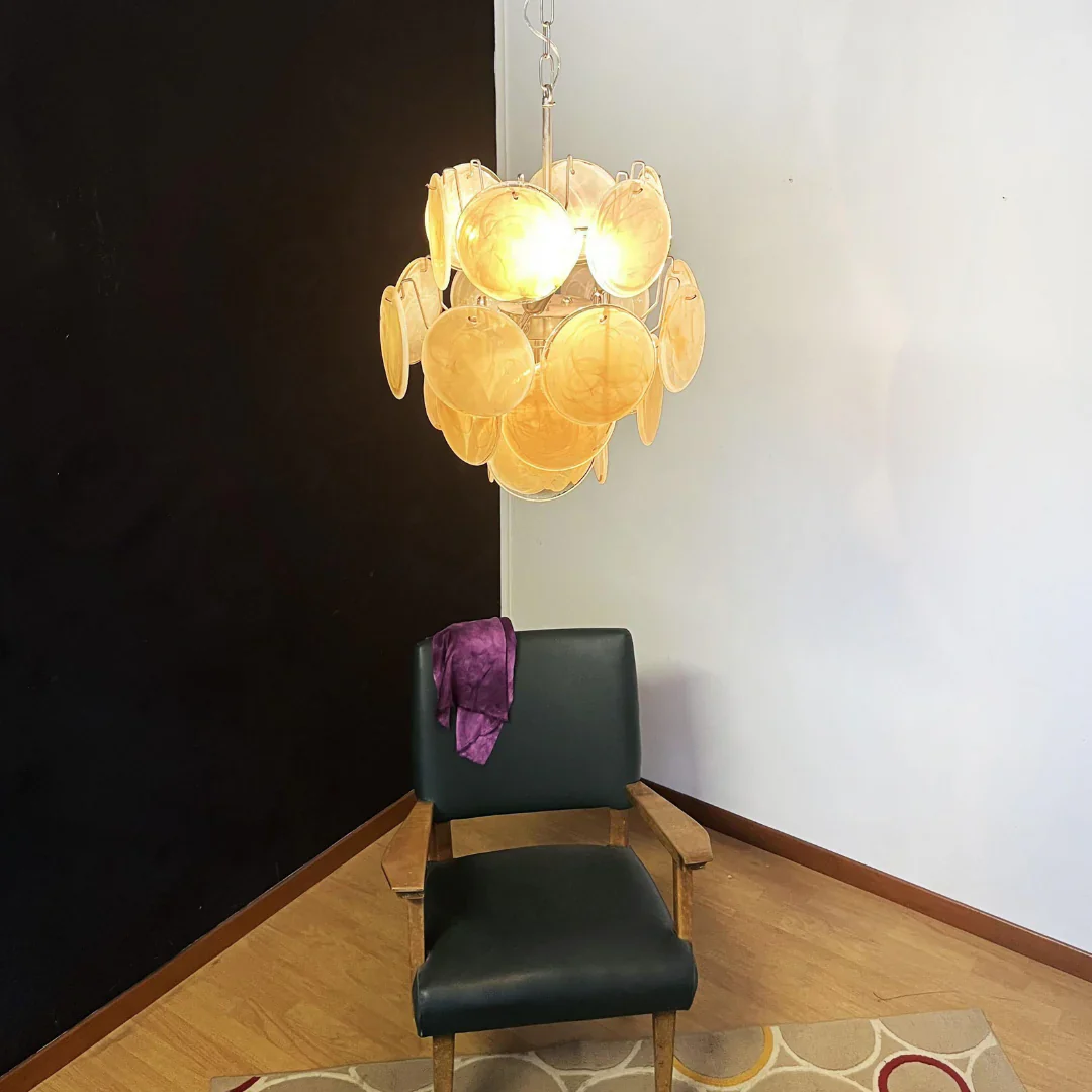 Vintage Murano Gold Glass Disks Chandelier - Image 5
