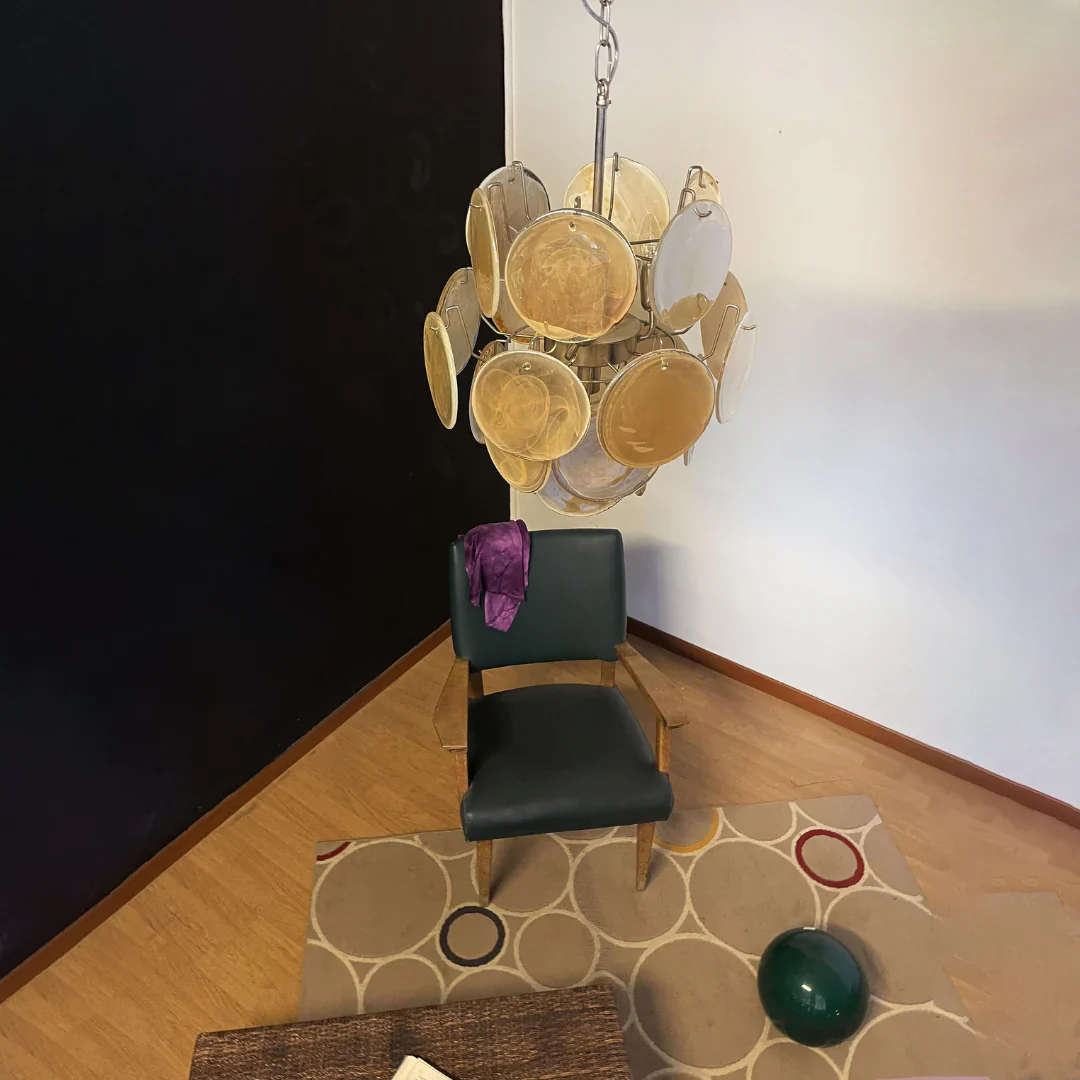 Vintage Murano Gold Glass Disks Chandelier - Image 6