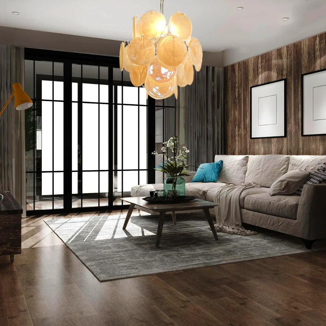 Vintage Murano Gold Glass Disks Chandelier - Image 9