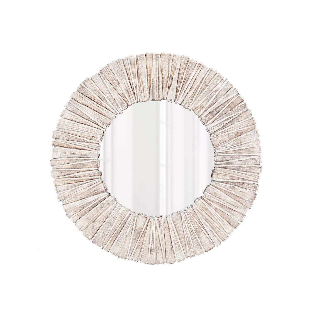 Whitewashed Wood Slat Round Wall Mirror - Image 3