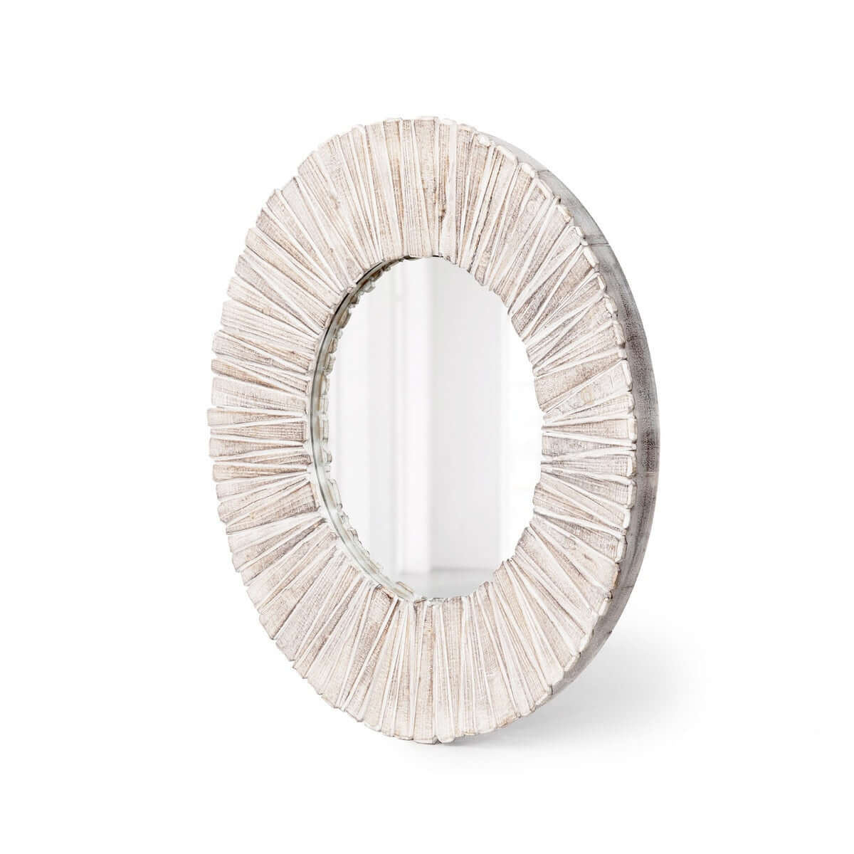 Whitewashed Wood Slat Round Wall Mirror - Image 4