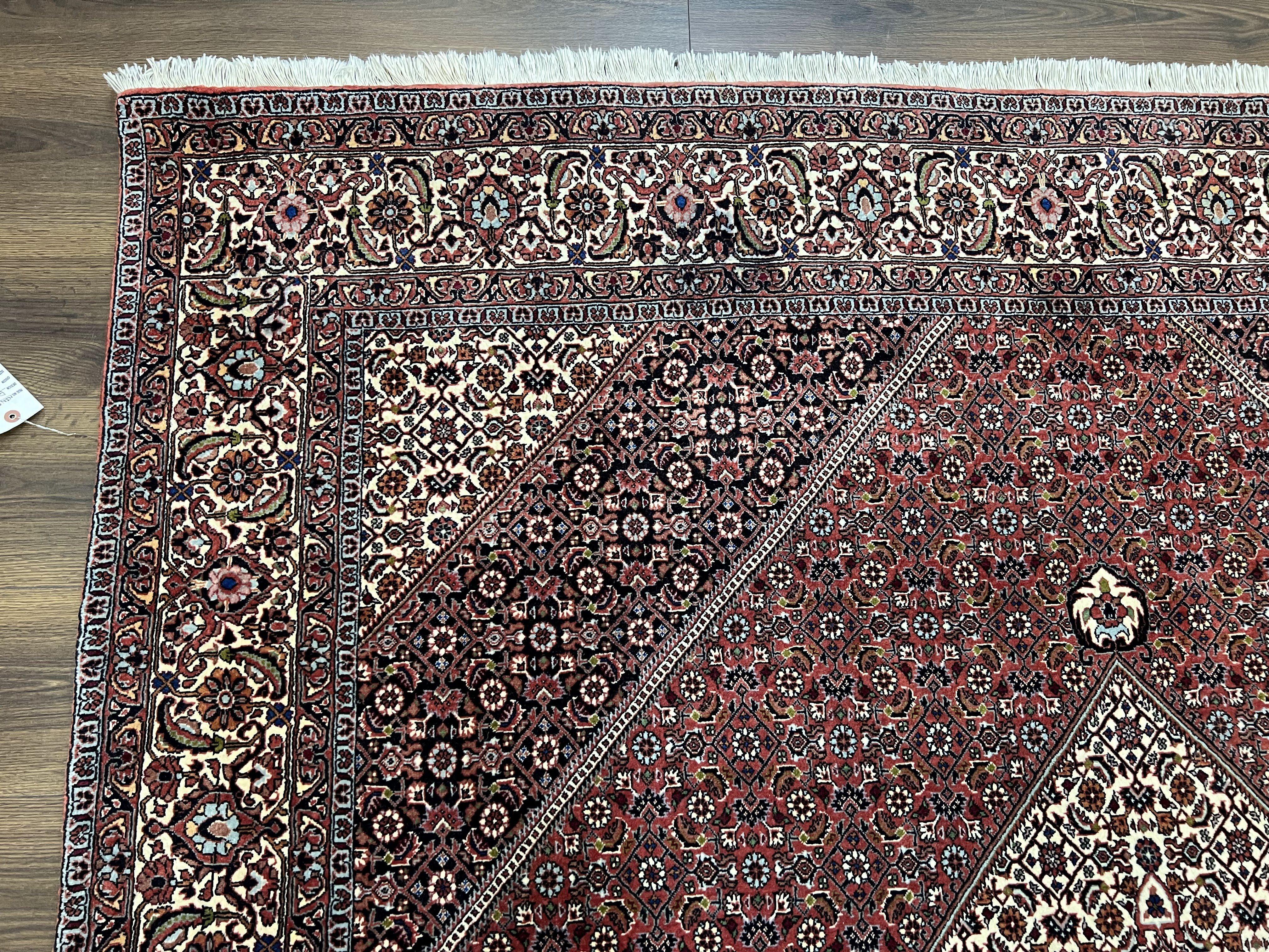 Wonderful Persian Bidjar Rug 7x8 ft, Almost Square Oriental Carpet, Herati Mahi, Highly Detailed, Ivory Red Navy Blue, Very Fine Handmade Bijar Rug - Image 6