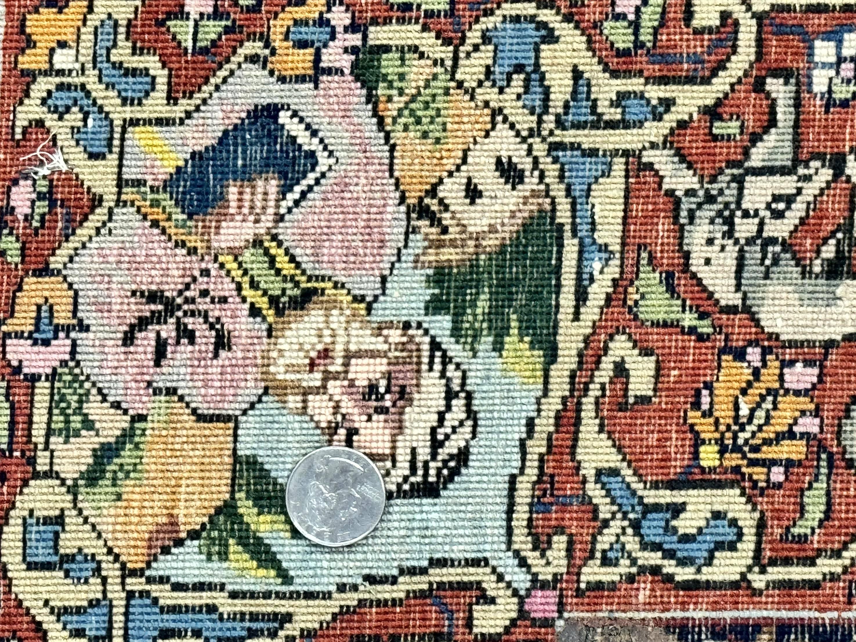 Wonderful Persian Kashan Pictorial Rug 4.7 x 6.5, Persian Rug for Wall Hanging, Handmade Antique Wool Carpet Animal Motifs Poetry Lovers, 240 KPSI - Image 10