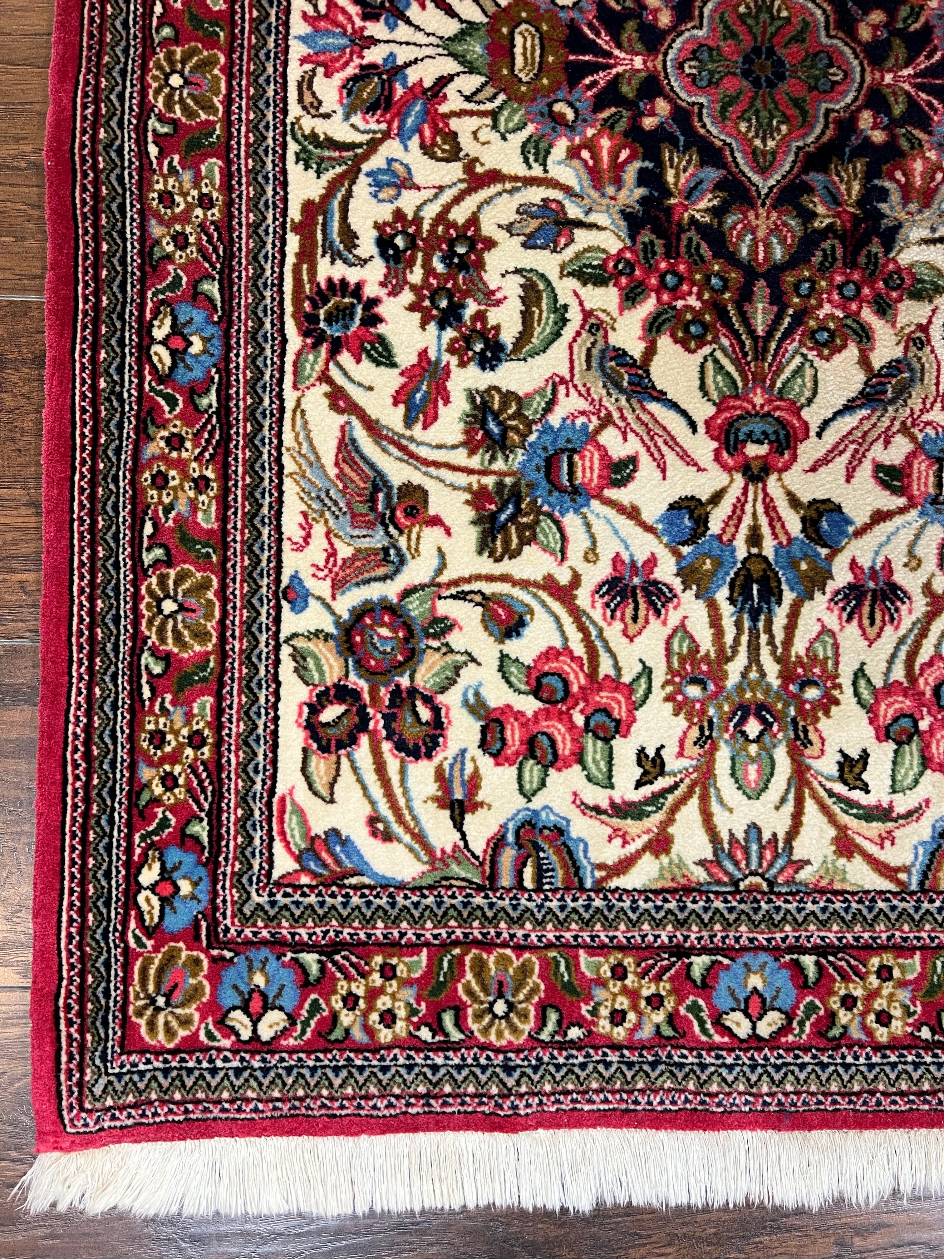 Wonderful Persian Qum Runner Rug 2.8 x 10 ft, Floral Medallions with Bird Motifs, Hand Knotted Wool Fine Oriental 10ft Hallway Runner, Cream Red - Image 8
