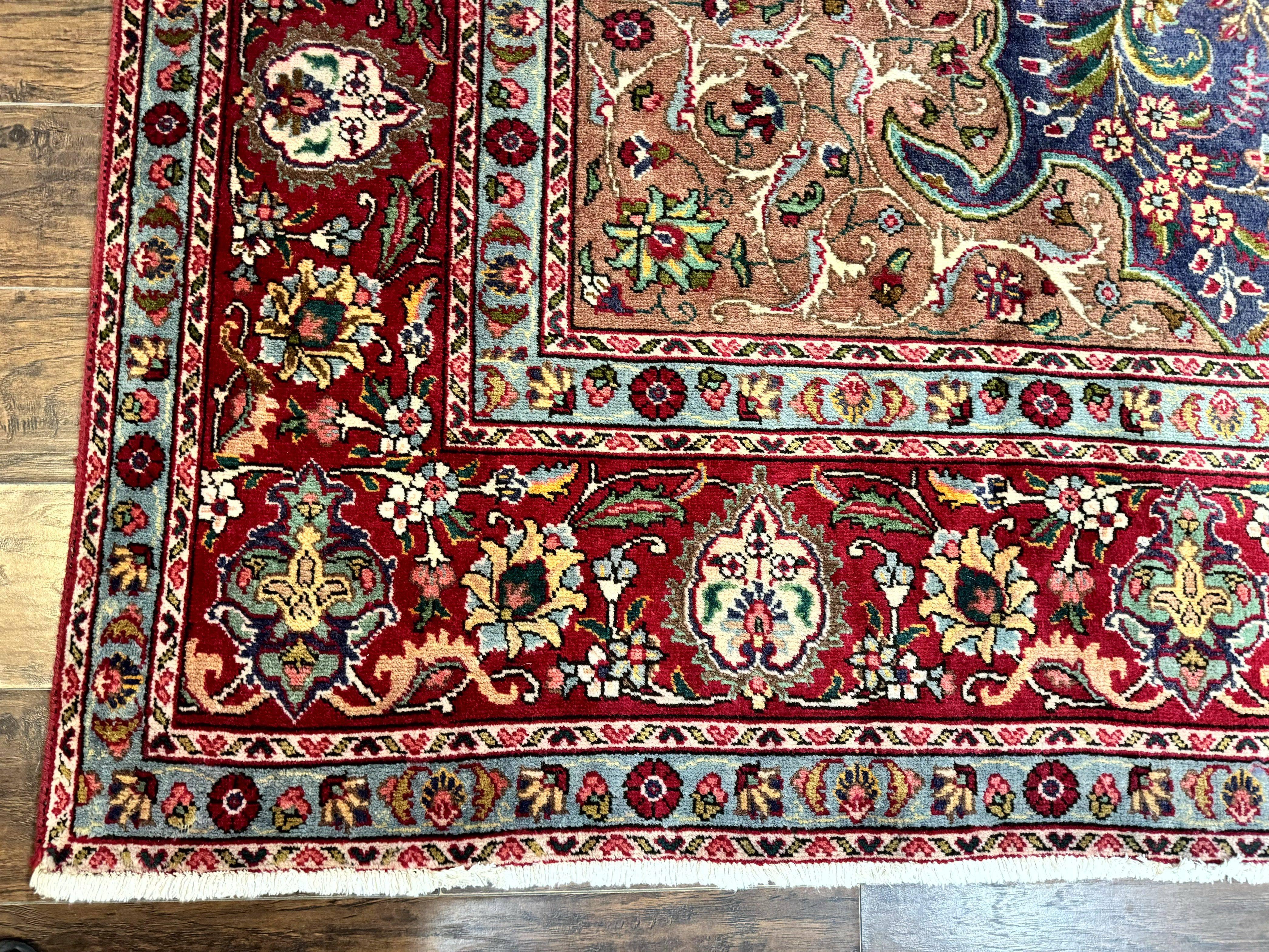 Wonderful Persian Tabriz Rug 10x14, Antique Persian Carpet, Handmade Wool Rug, Floral Medallion, Red Navy Blue, Colorful, Large Persian Area Rug - Image 8