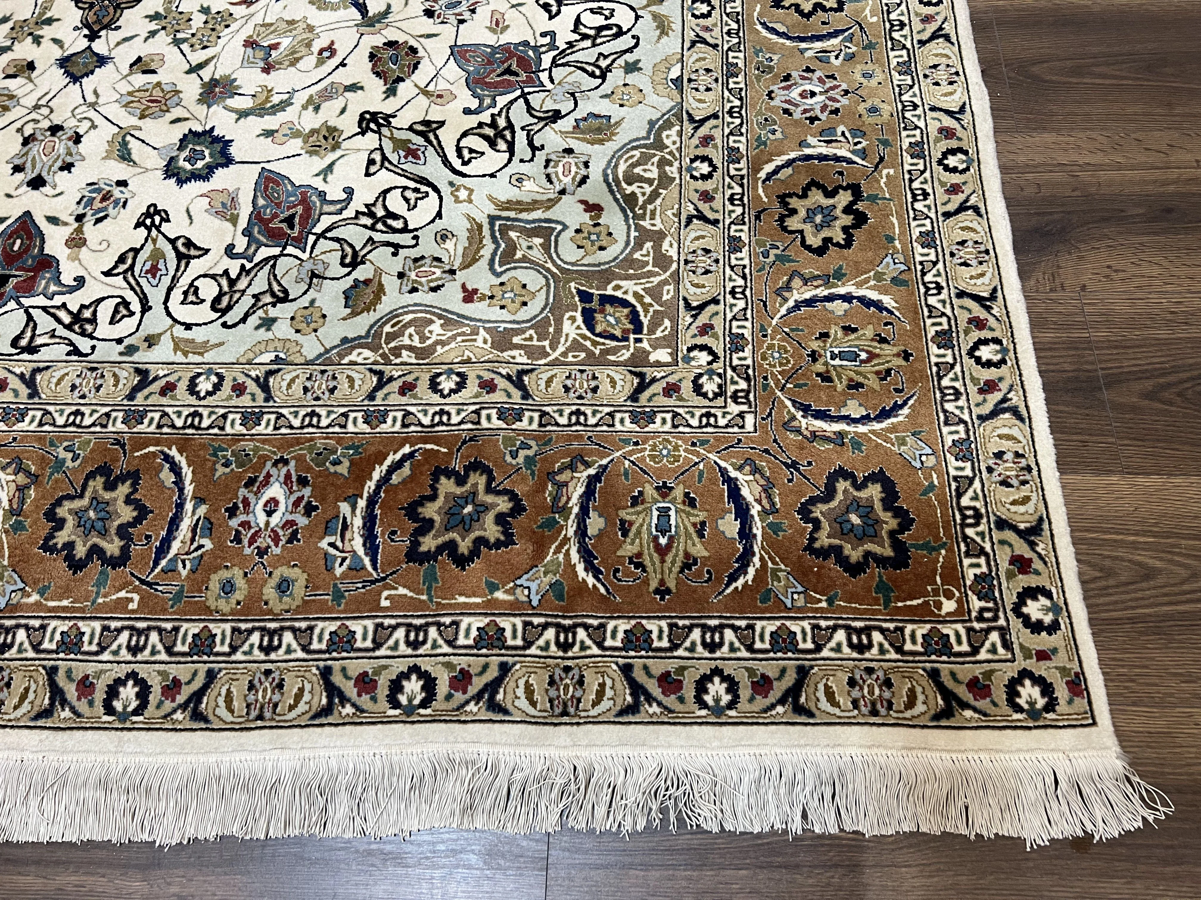 Wonderful Persian Tabriz Rug 7x10, Floral Medallion, Very Fine Oriental Carpet, Ivory - Image 9